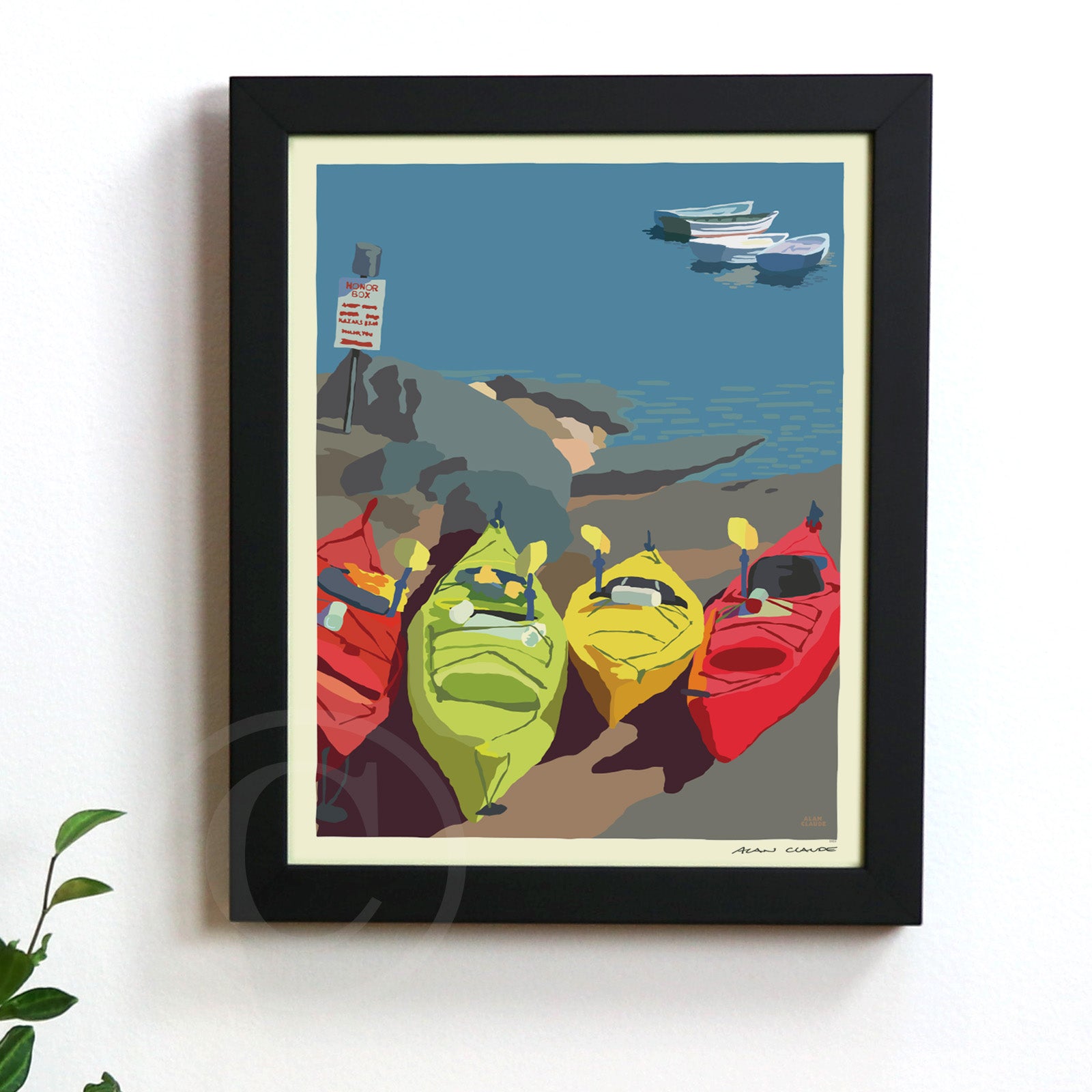 Kayaking Me Crazy 8" x 10" Framed Wall Poster By Alan Claude - Maine