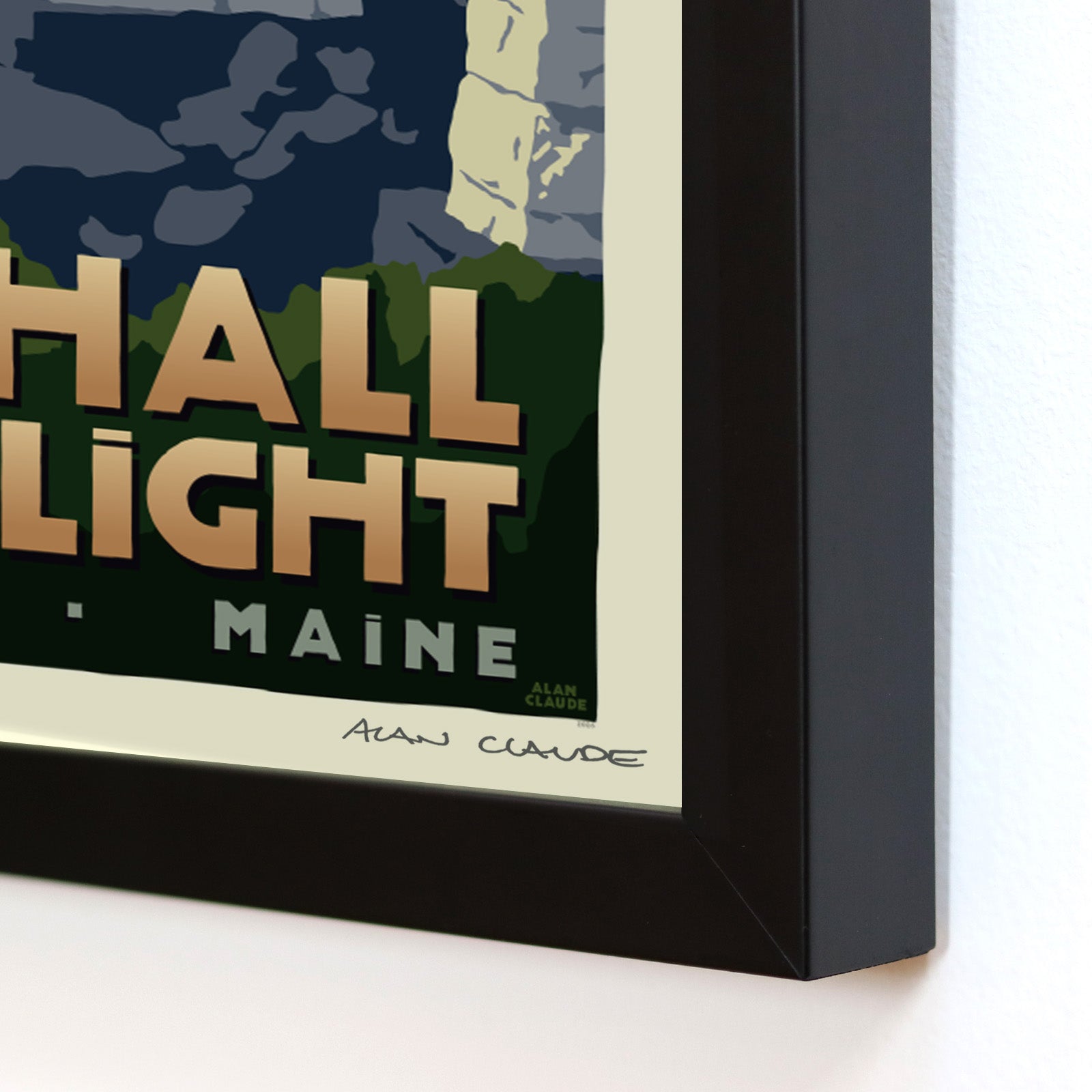 Marshall Point Light Art Print (Thin Border) 8" x 10" Framed Travel Poster By Alan Claude - Maine