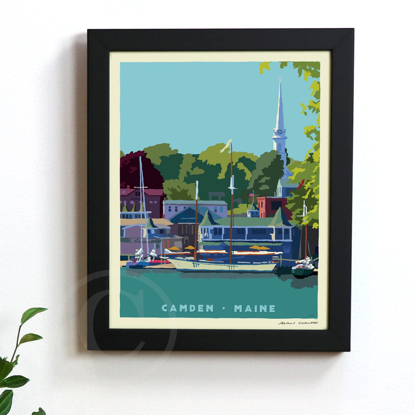 The Prettiest Little Village 8" x 10" Framed Travel Poster By Alan Claude - Maine