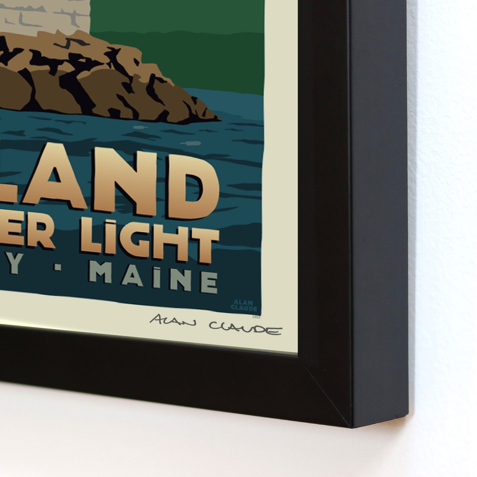 Rockland Breakwater Light Art Print (Thin Border) 8" x 10" Framed Travel Poster By Alan Claude - Maine