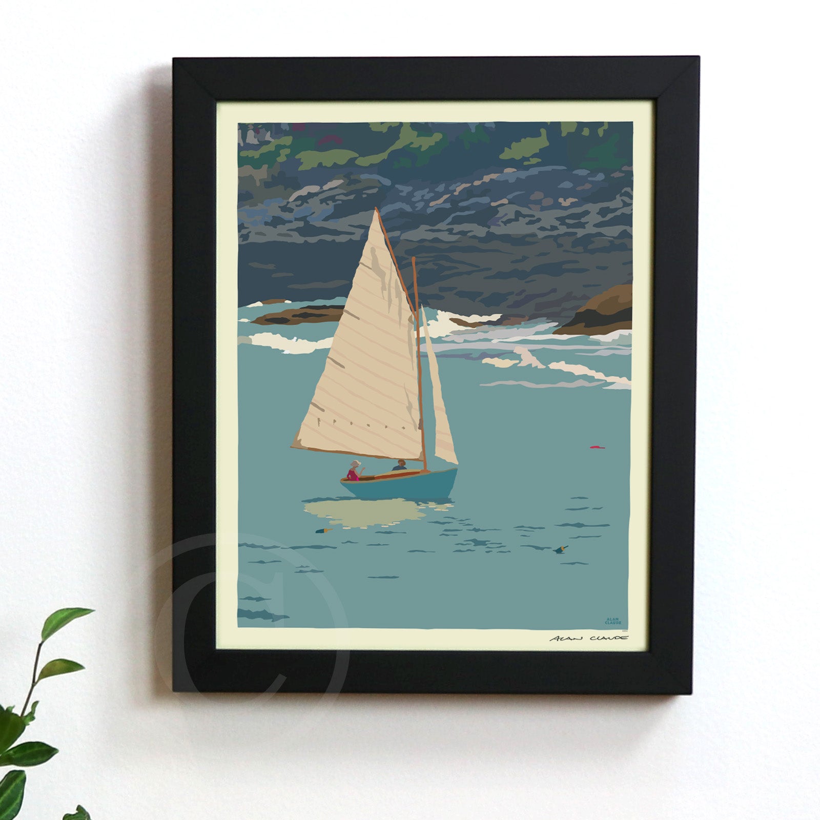Sunset Sail 8" x 10" Framed Wall Poster By Alan Claude - Maine