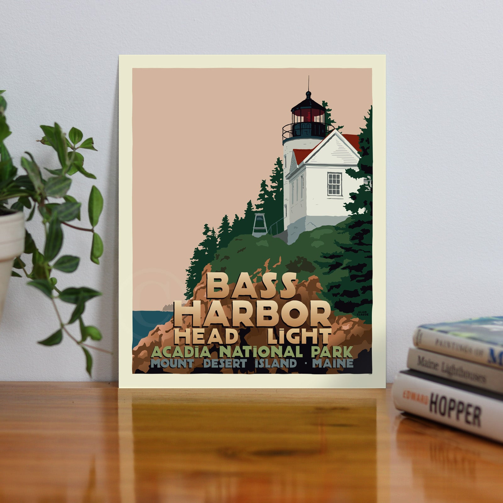 Bass Harbor Head Light Art Print 8" x 10" Travel Poster By Alan Claude - Maine