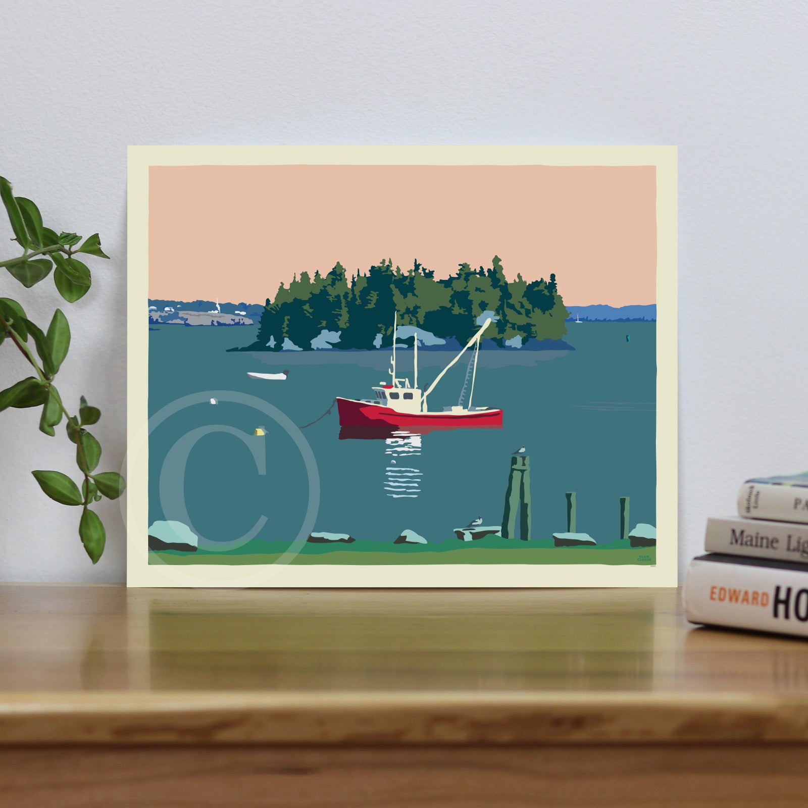 Lubec Lobster Boat (Horizontal) Art Print 8" x 10" Wall Poster By Alan Claude