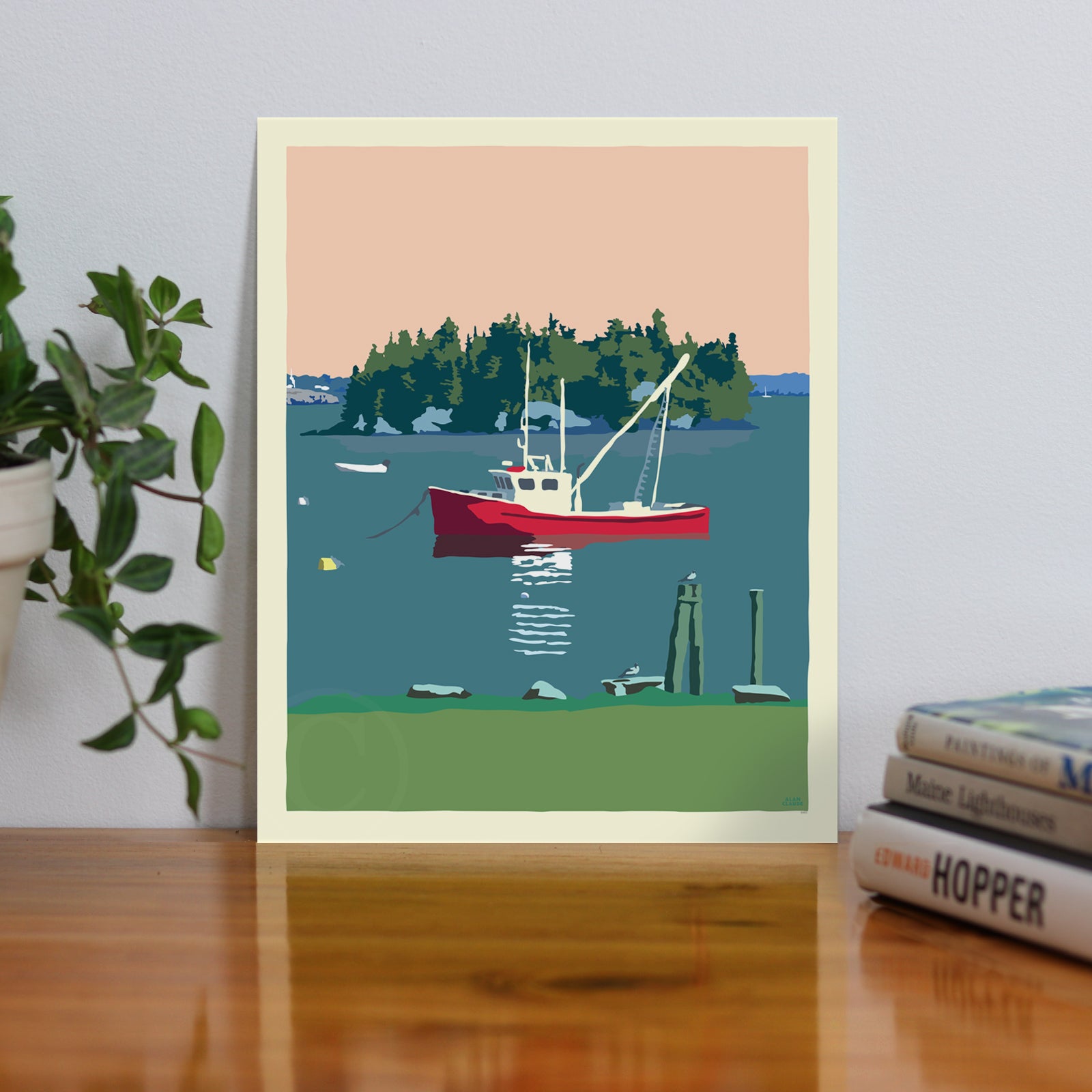 Lubec Lobster Boat Art Print 8" x 10" Wall Poster By Alan Claude