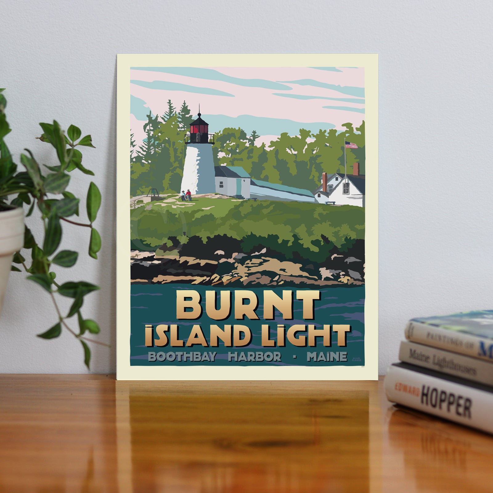 Burnt Island Light Art Print 8" x 10" Travel Poster By Alan Claude - Maine