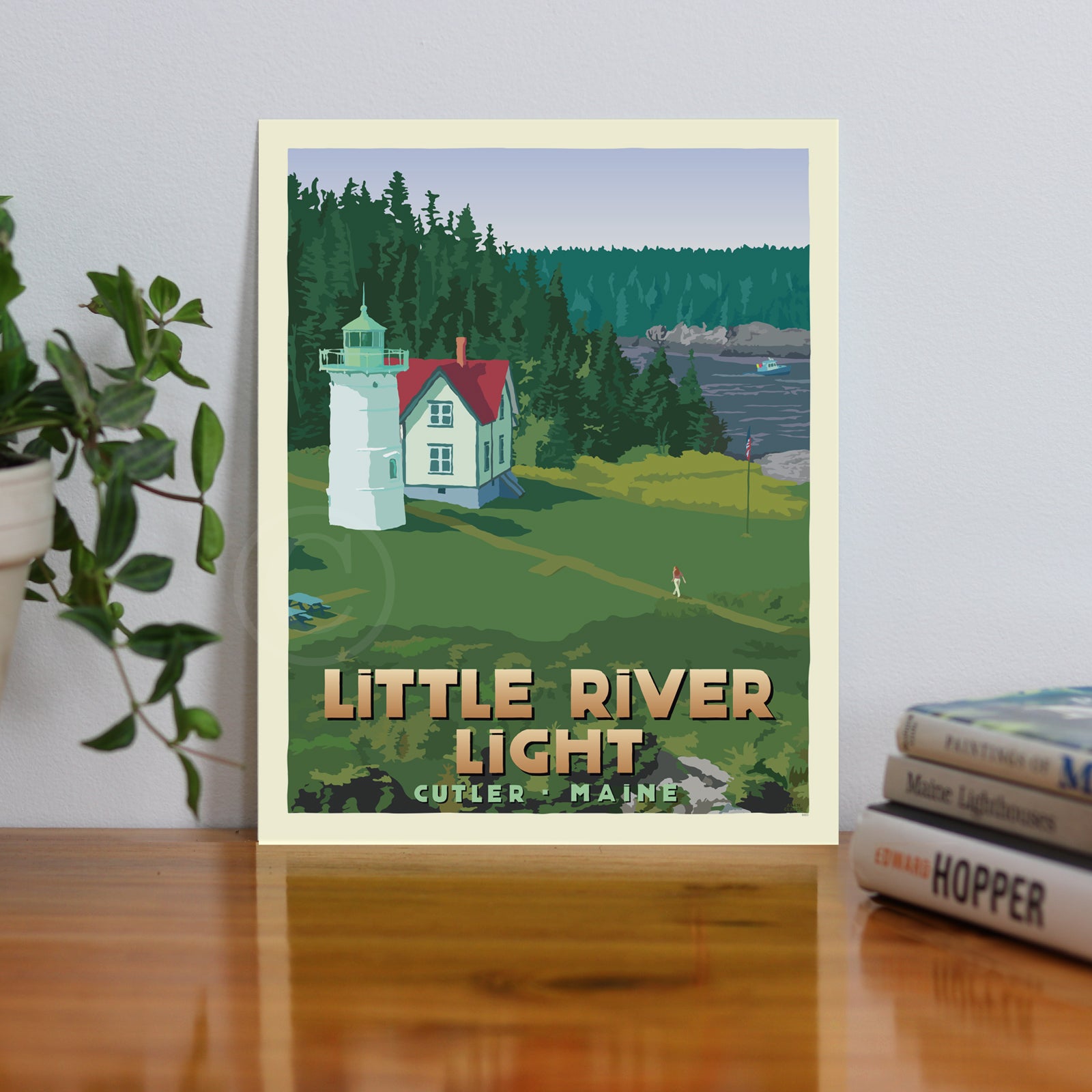 Little River Light Art Print 8" x 10" Travel Poster By Alan Claude - Cutler, Maine