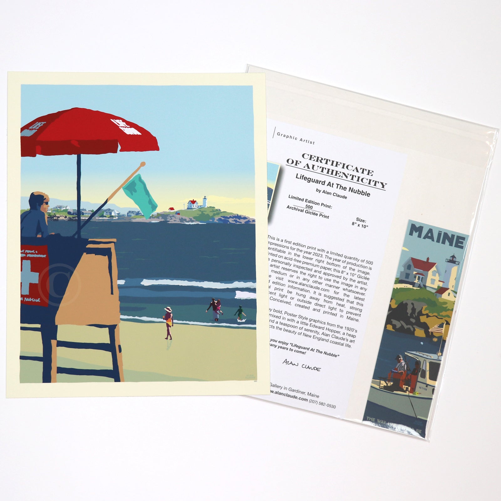 Lifeguard At The Nubble Art Print 8" x 10" Wall Poster By Alan Claude - York, Maine