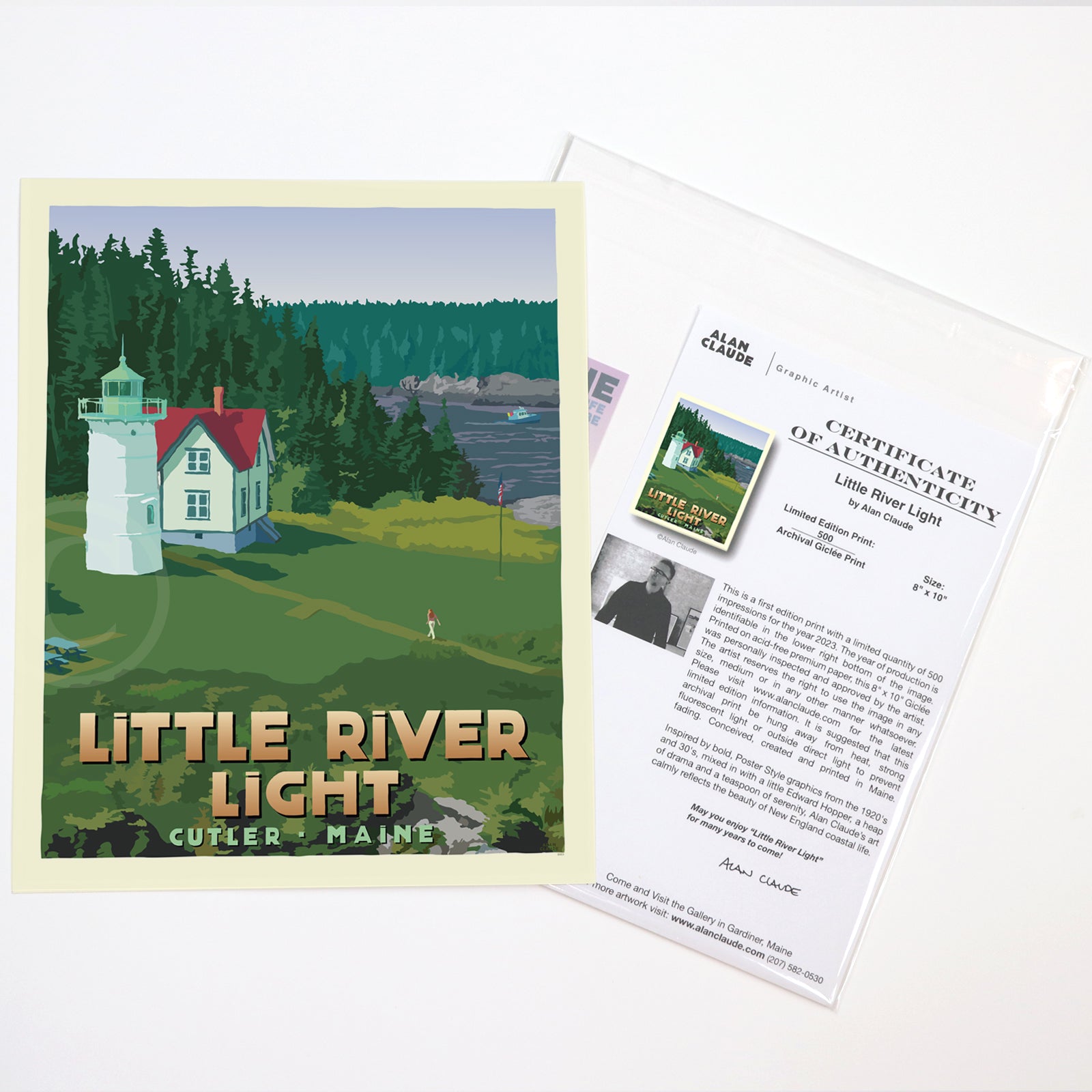 Little River Light Art Print 8" x 10" Travel Poster By Alan Claude - Cutler, Maine