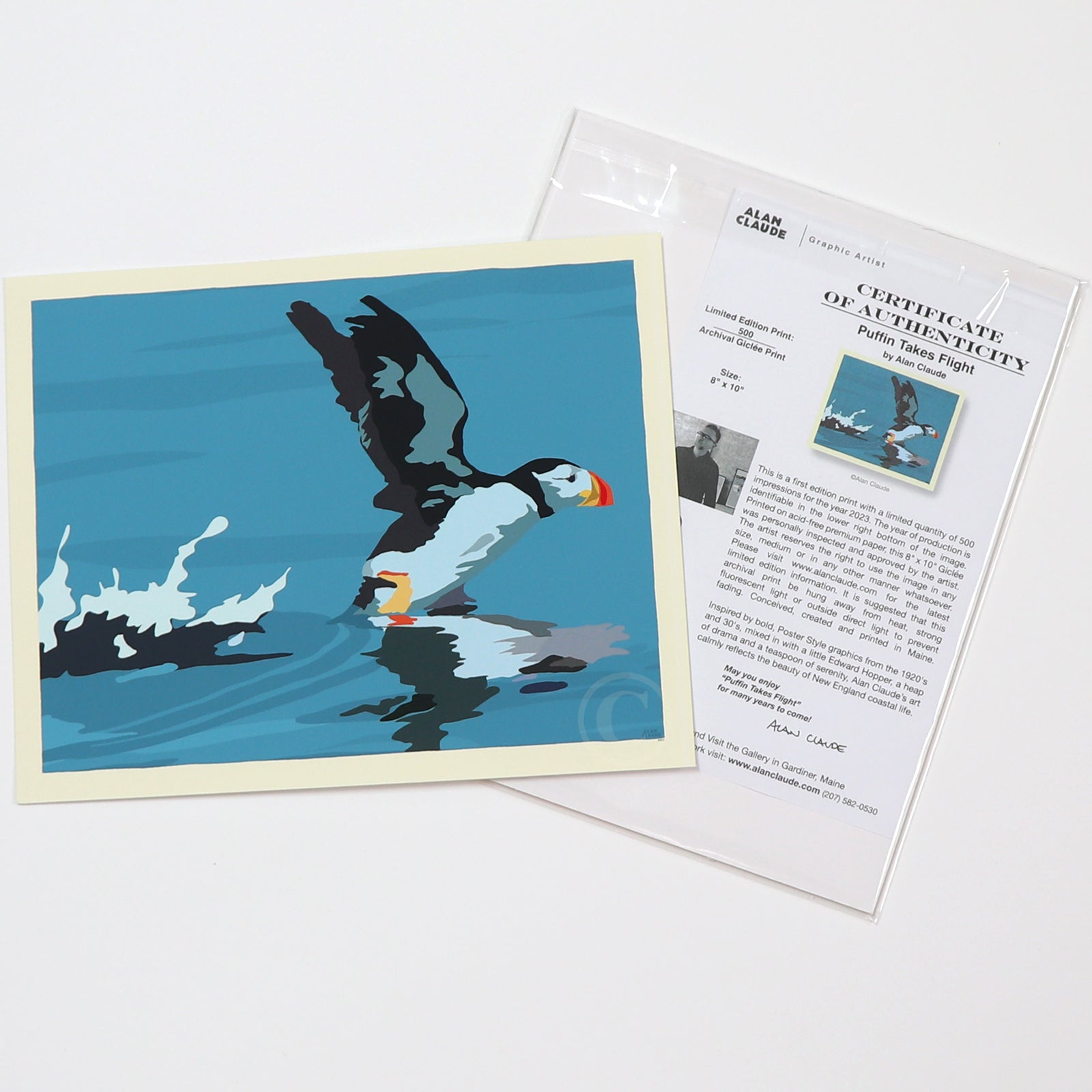 Puffin Takes Flight Art Print 8" x 10" Horizontal Poster By Alan - Alan Claude