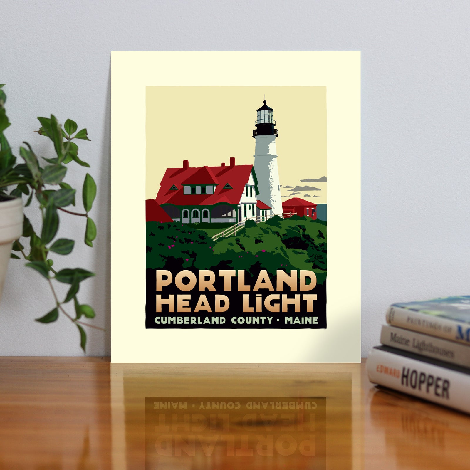 Portland Head Light Art Print 8" x 10" Travel Poster (Thick Border) By Alan Claude - Maine