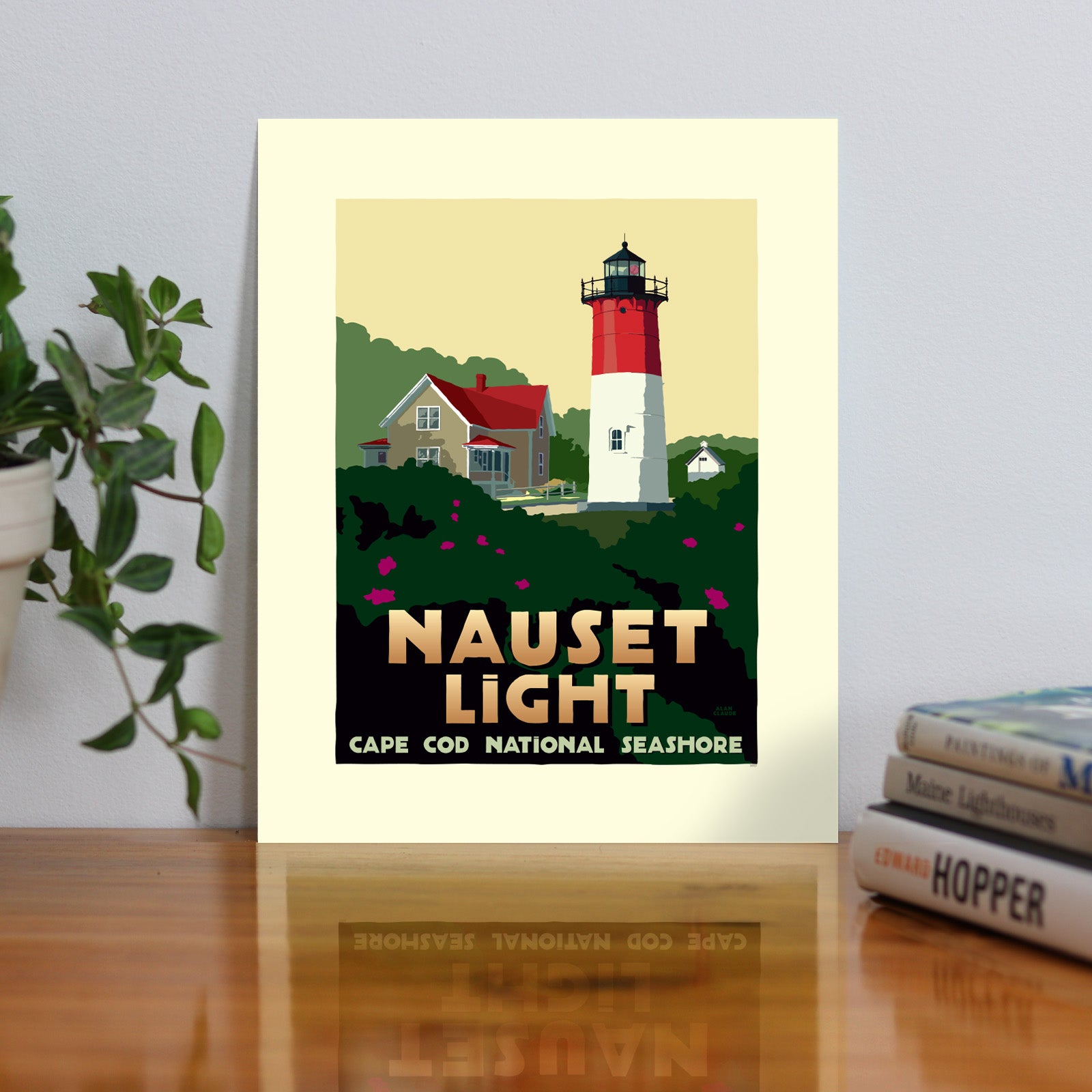 Nauset Light Art Print 8" x 10" Travel Poster (Thick Border) By Alan Claude - Massachusetts