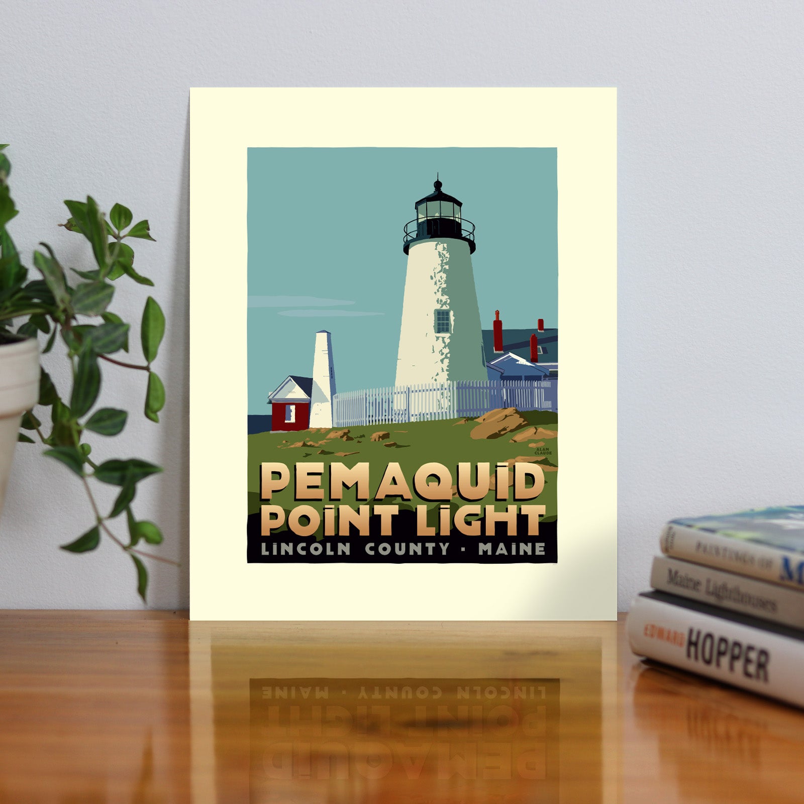 Pemaquid Point Light Art Print 8" x 10" Travel Poster (Thick Border) By Alan Claude - Maine