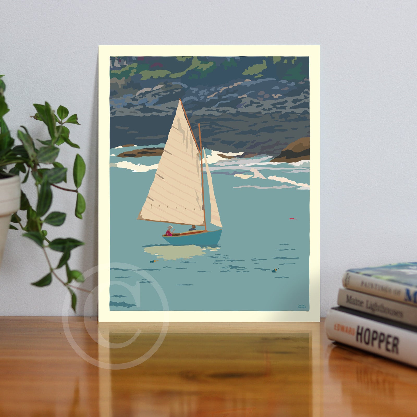 Sunset Sail 8" x 10" Wall Poster By Alan Claude - Maine