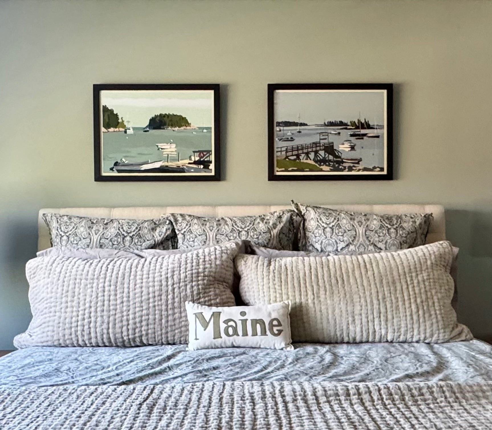 Sailboats in Boothbay Harbor Art Framed Print 18" x 24" Horizontal Wall Poster By Alan Claude - Maine