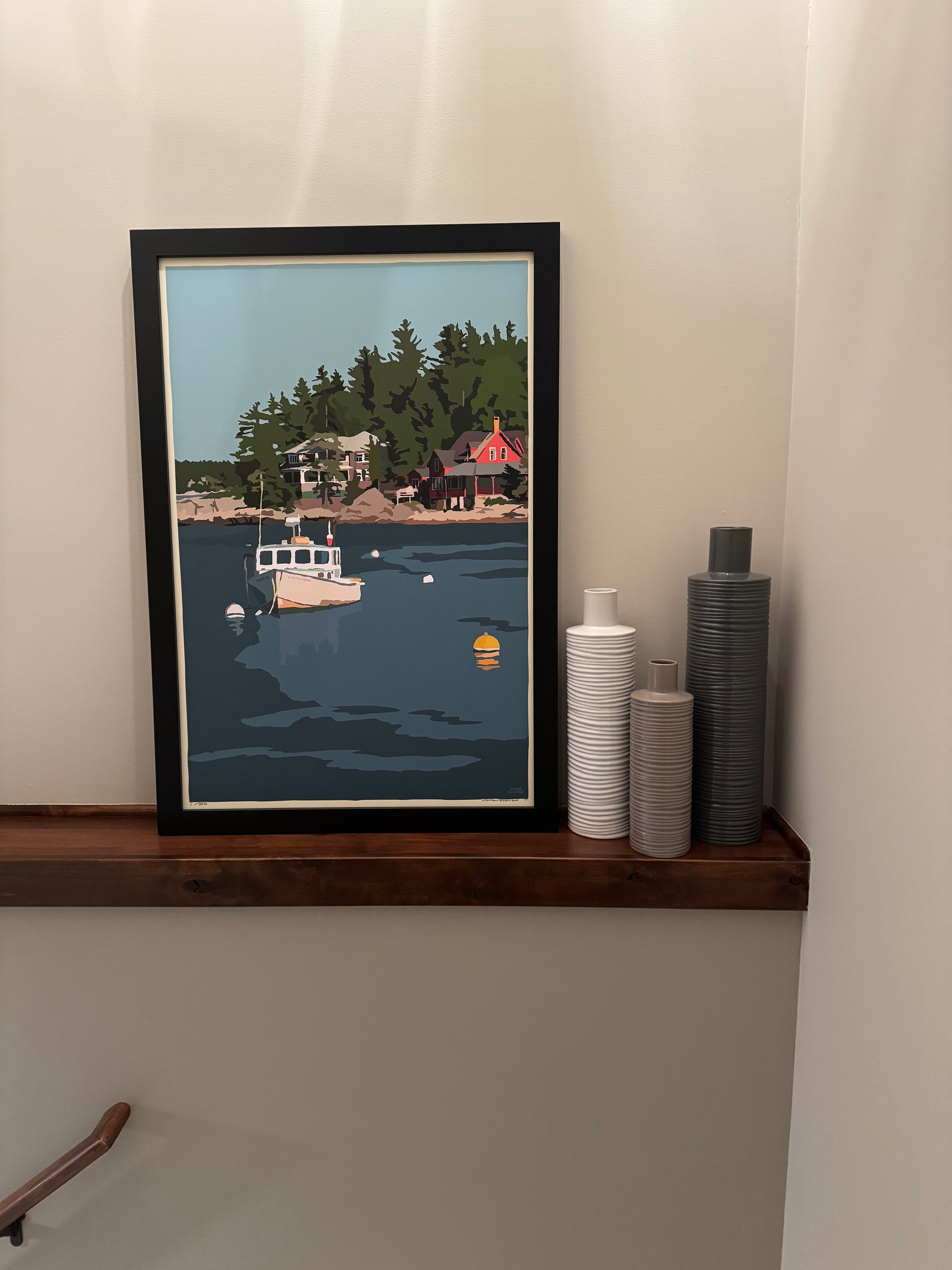 Lobster Boat at Five Islands Art Print 24" x 36" Framed Travel Poster By Alan Claude  - Maine