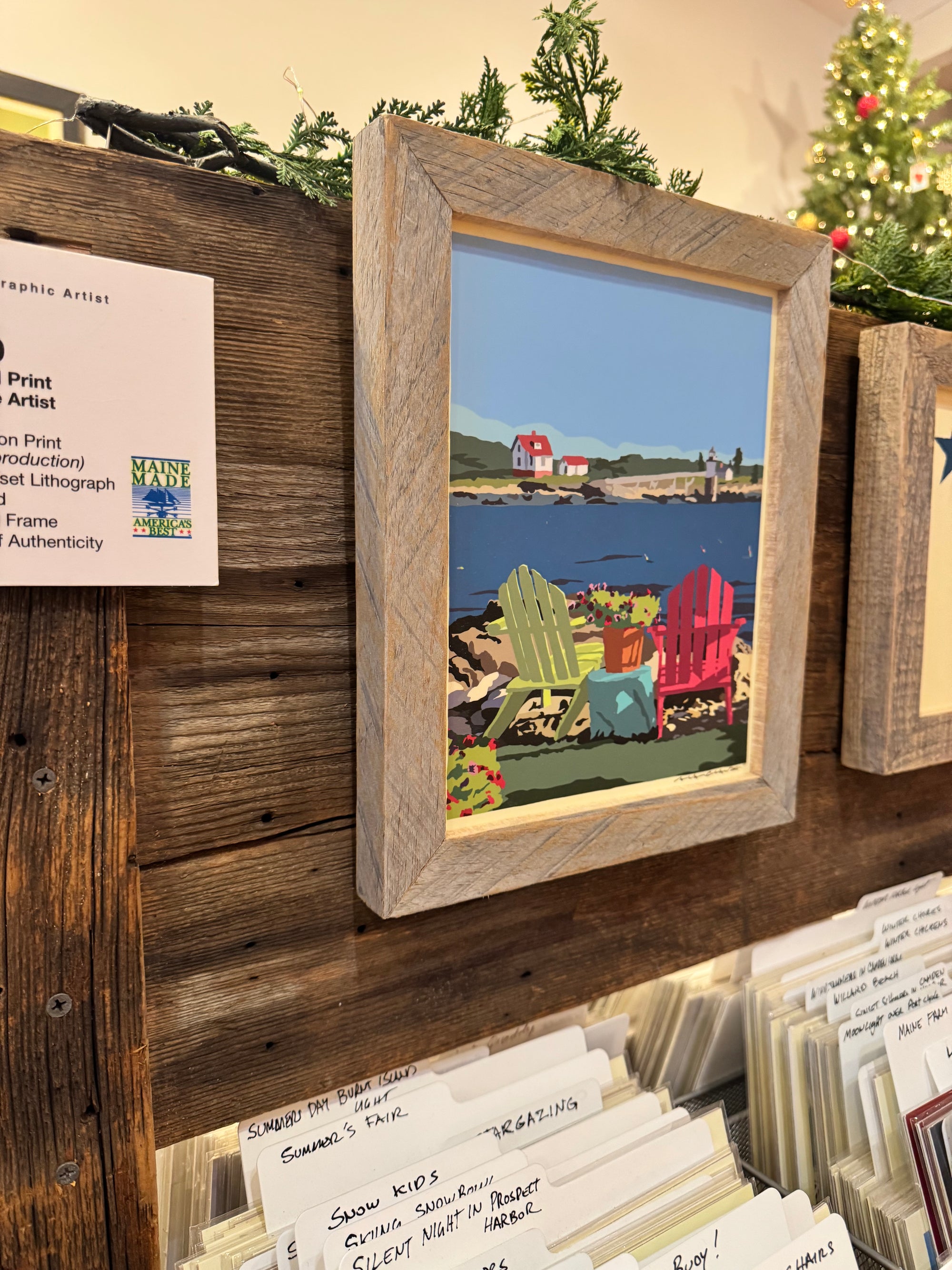 MAINE WOOD FRAME 8" x 10" Framed Chairs Overlooking Ram Island Light