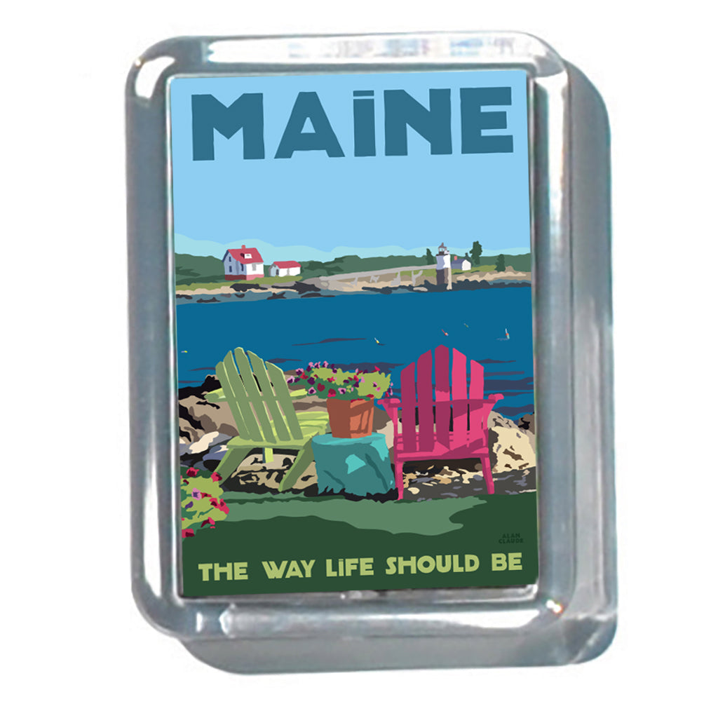 Chairs Overlooking Ram Island 2" x 2 3/4" Acrylic Magnet - Maine