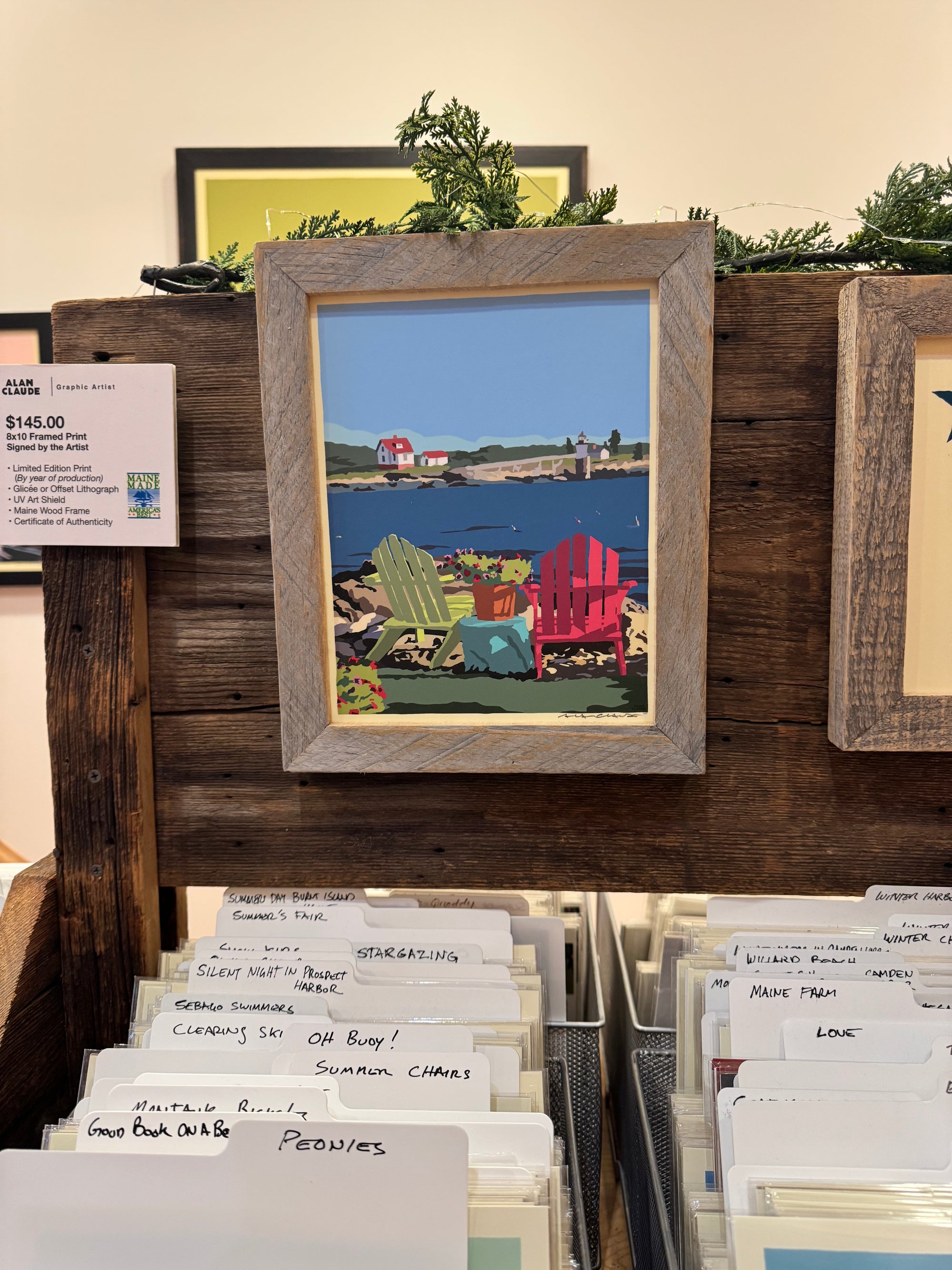 MAINE WOOD FRAME 8" x 10" Framed Chairs Overlooking Ram Island Light