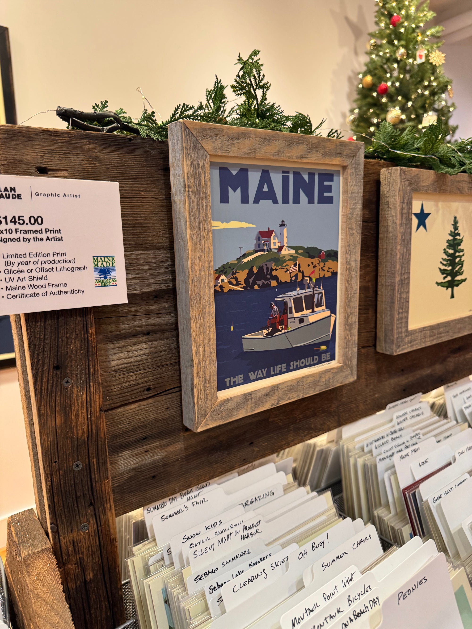 MAINE WOOD FRAME 8" x 10" Framed Lobstering At The Nubble Travel Poster