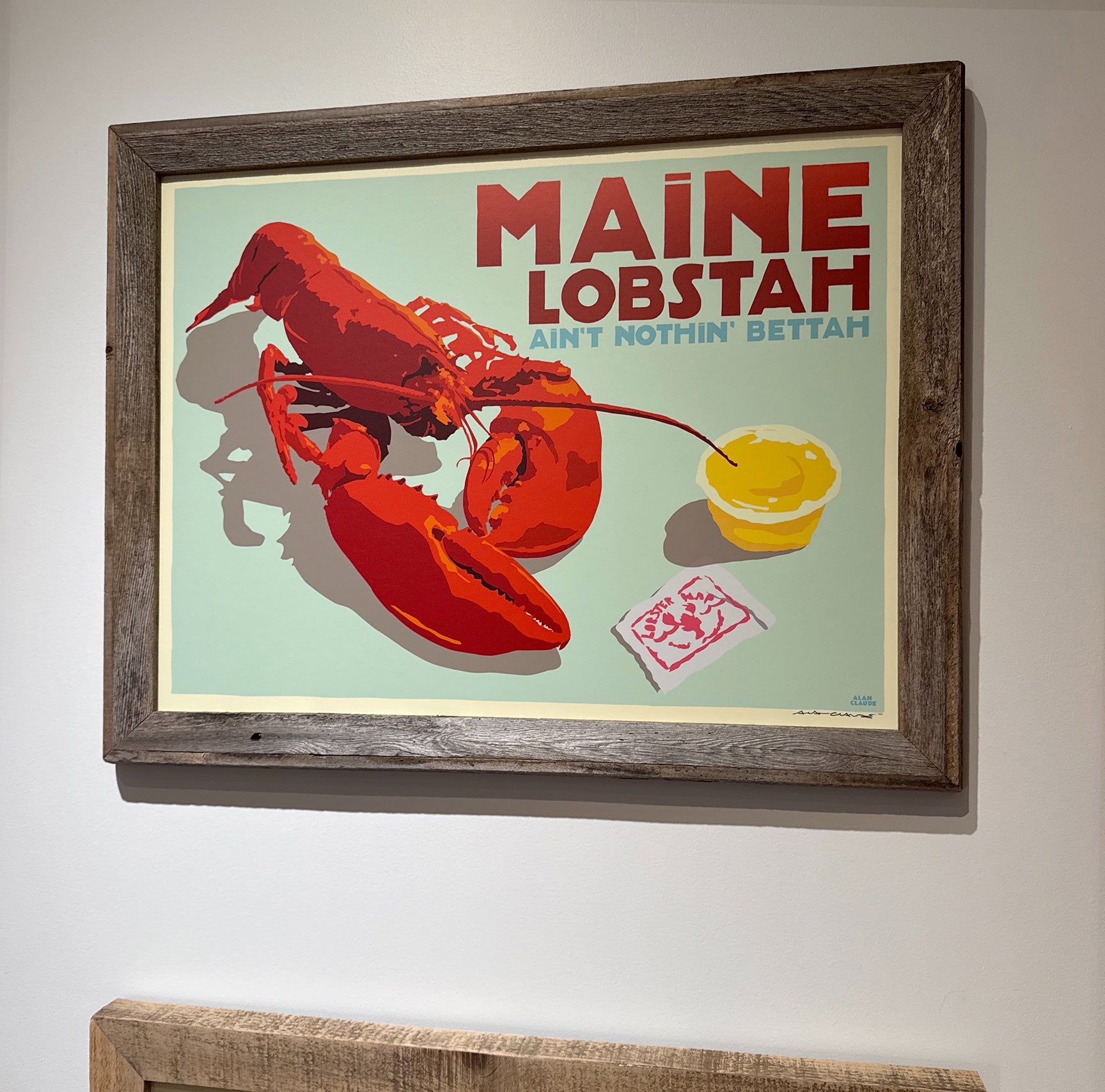 MAINE WOOD FRAME 18" x 24" Maine Lobstah With Buttah