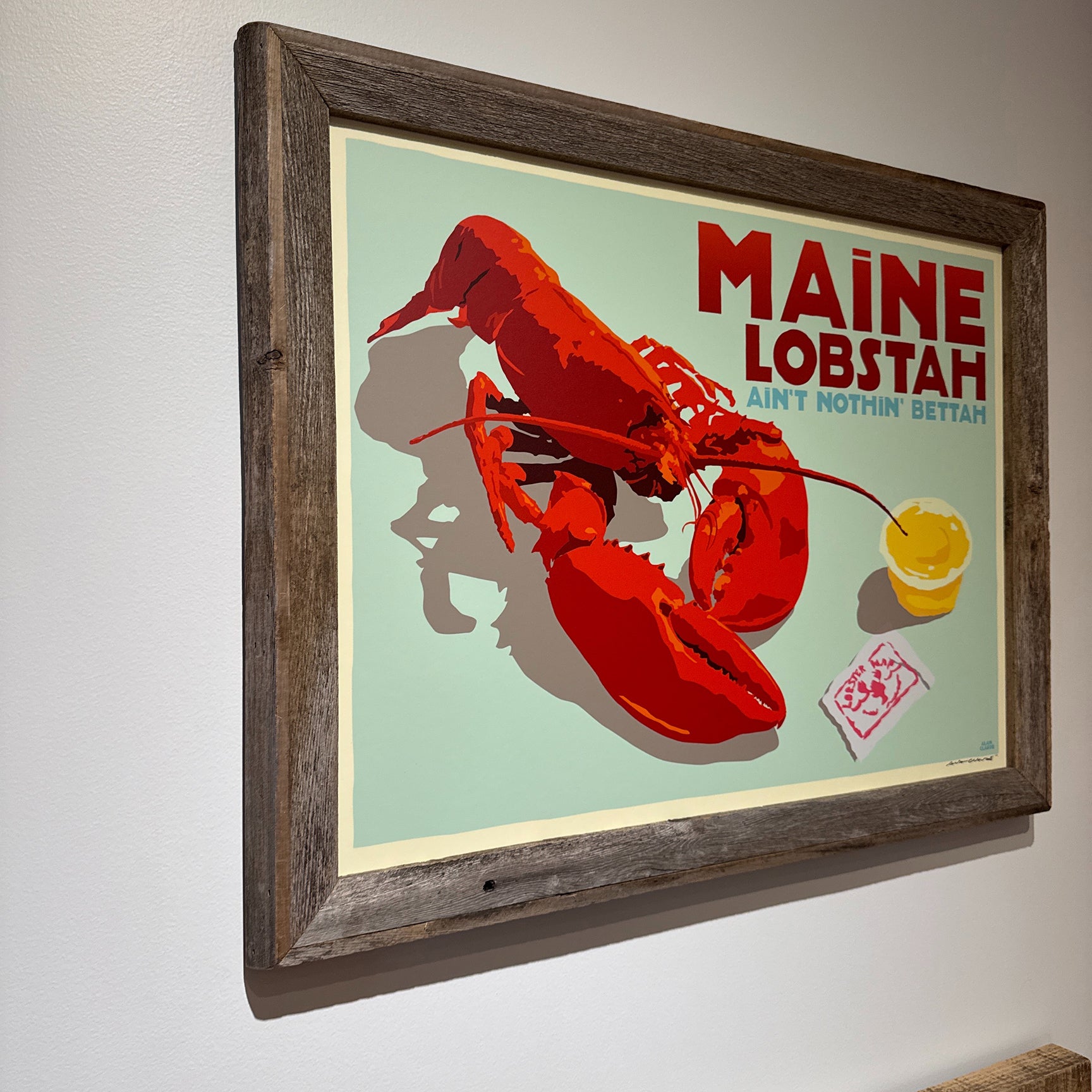 MAINE WOOD FRAME 18" x 24" Maine Lobstah With Buttah