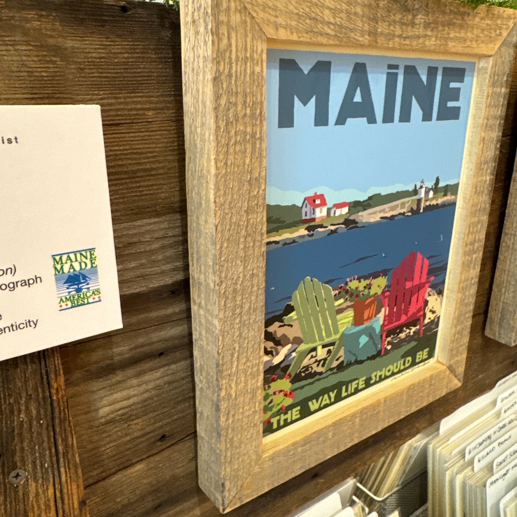 MAINE WOOD FRAME 8" x 10" Framed Chairs Overlooking Ram Island Light Travel Poster