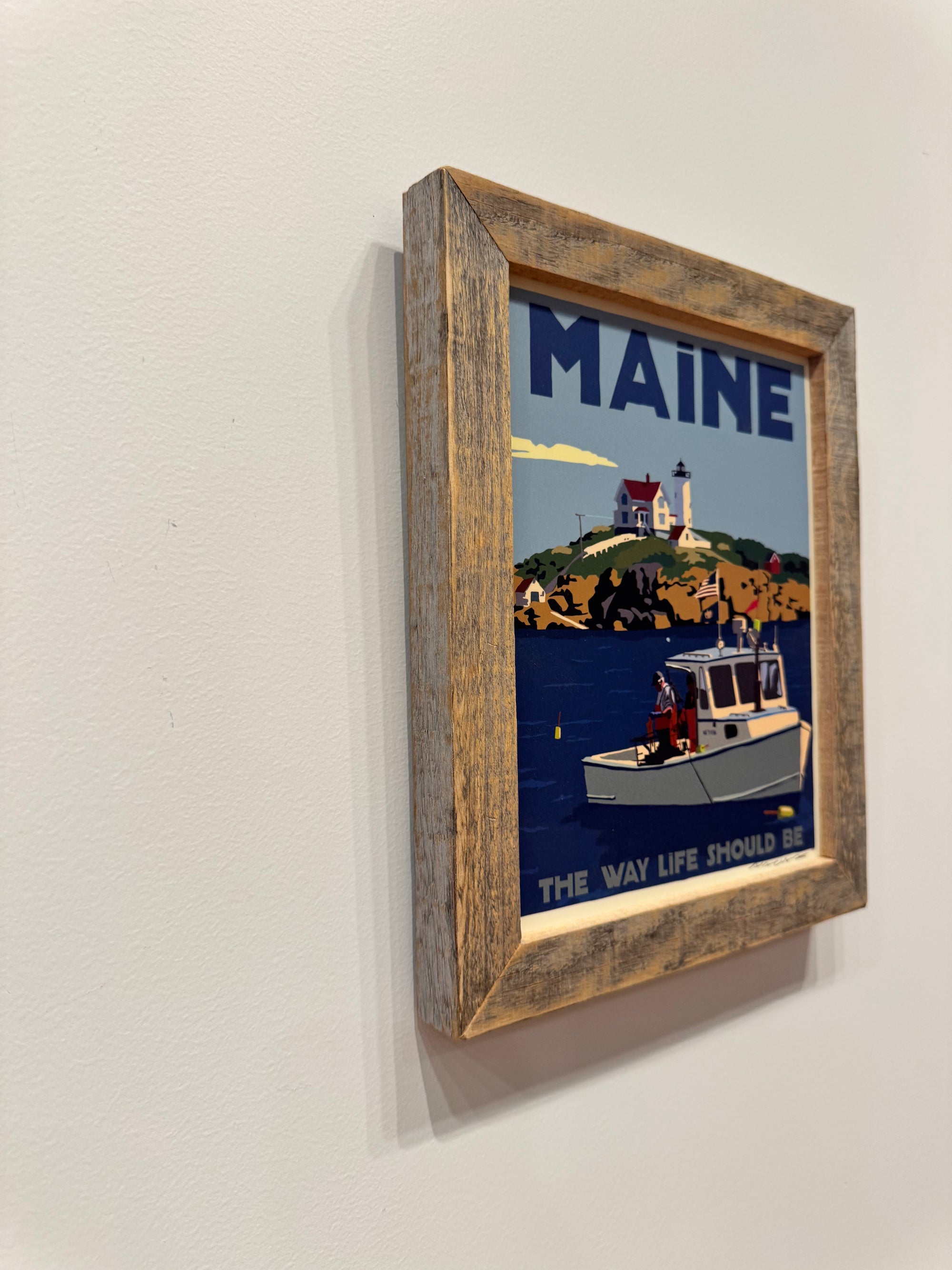 MAINE WOOD FRAME 8" x 10" Framed Lobstering At The Nubble Travel Poster