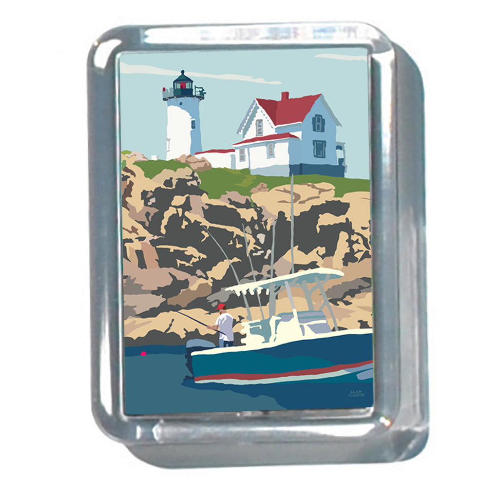 Fishing at the Nubble Light 2" x 2 3/4" Acrylic Magnet - Maine