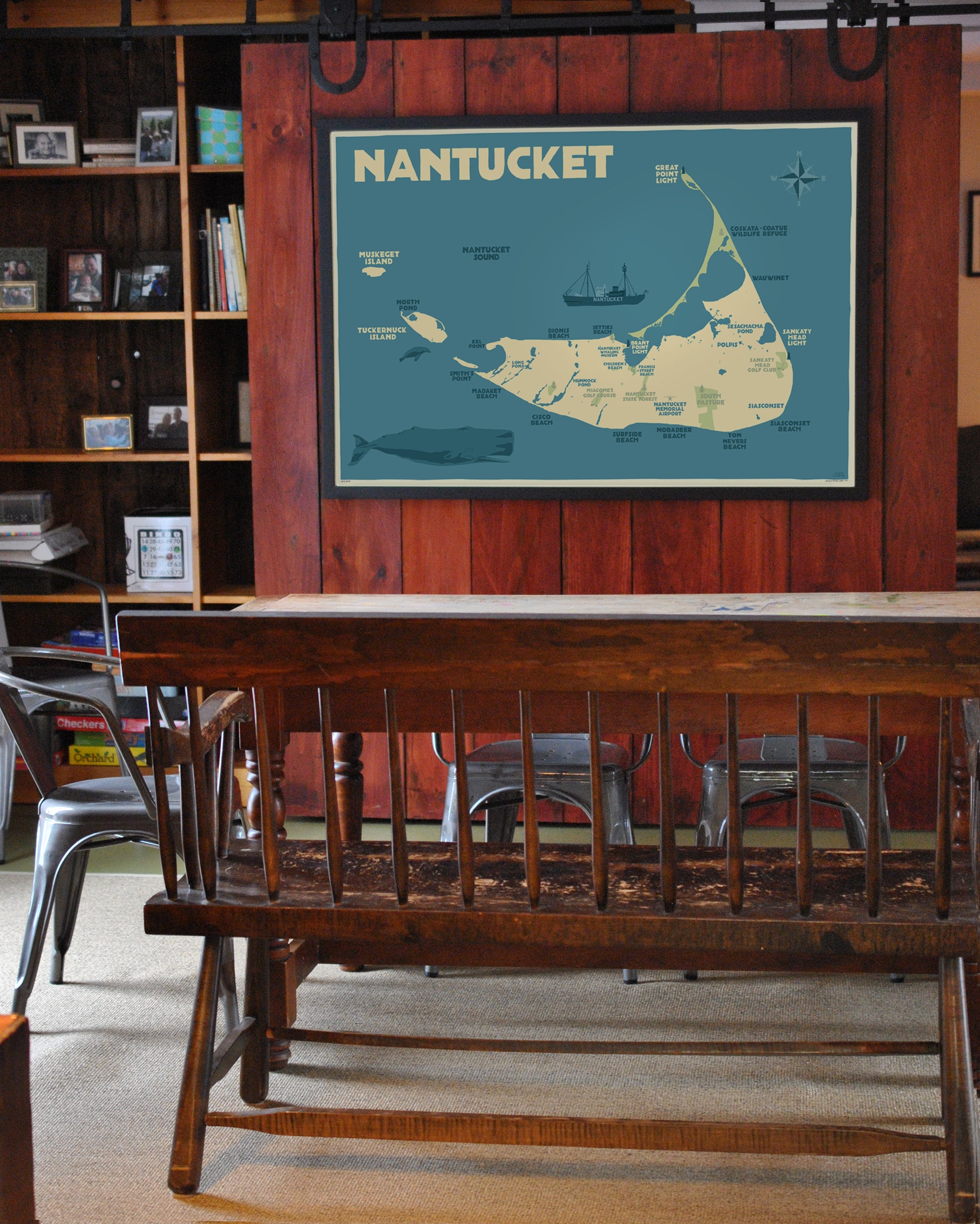 Nantucket Map Art Print 36" x 53" Framed Travel Poster By Alan Claude - Massachusetts