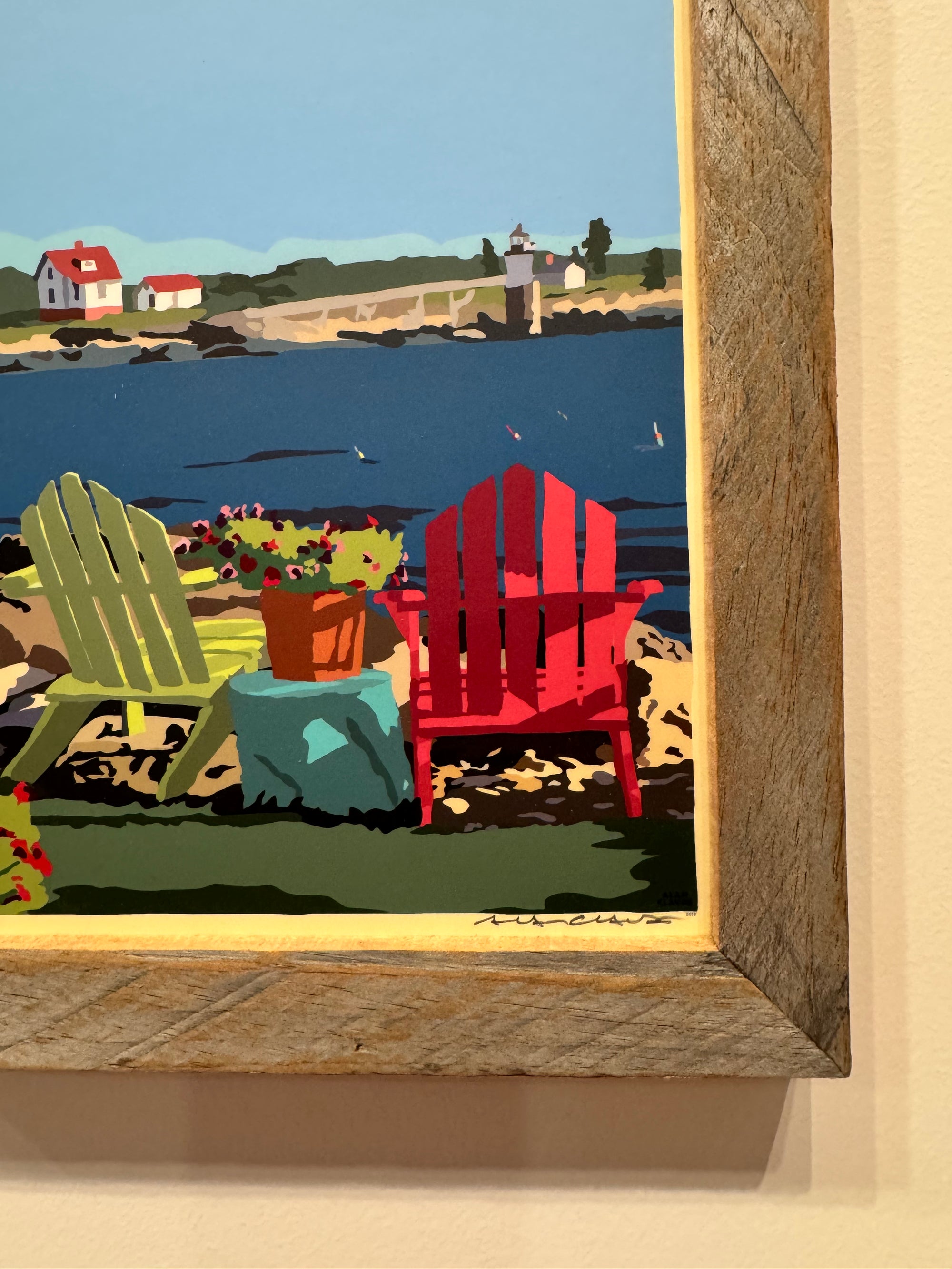 MAINE WOOD FRAME 8" x 10" Framed Chairs Overlooking Ram Island Light