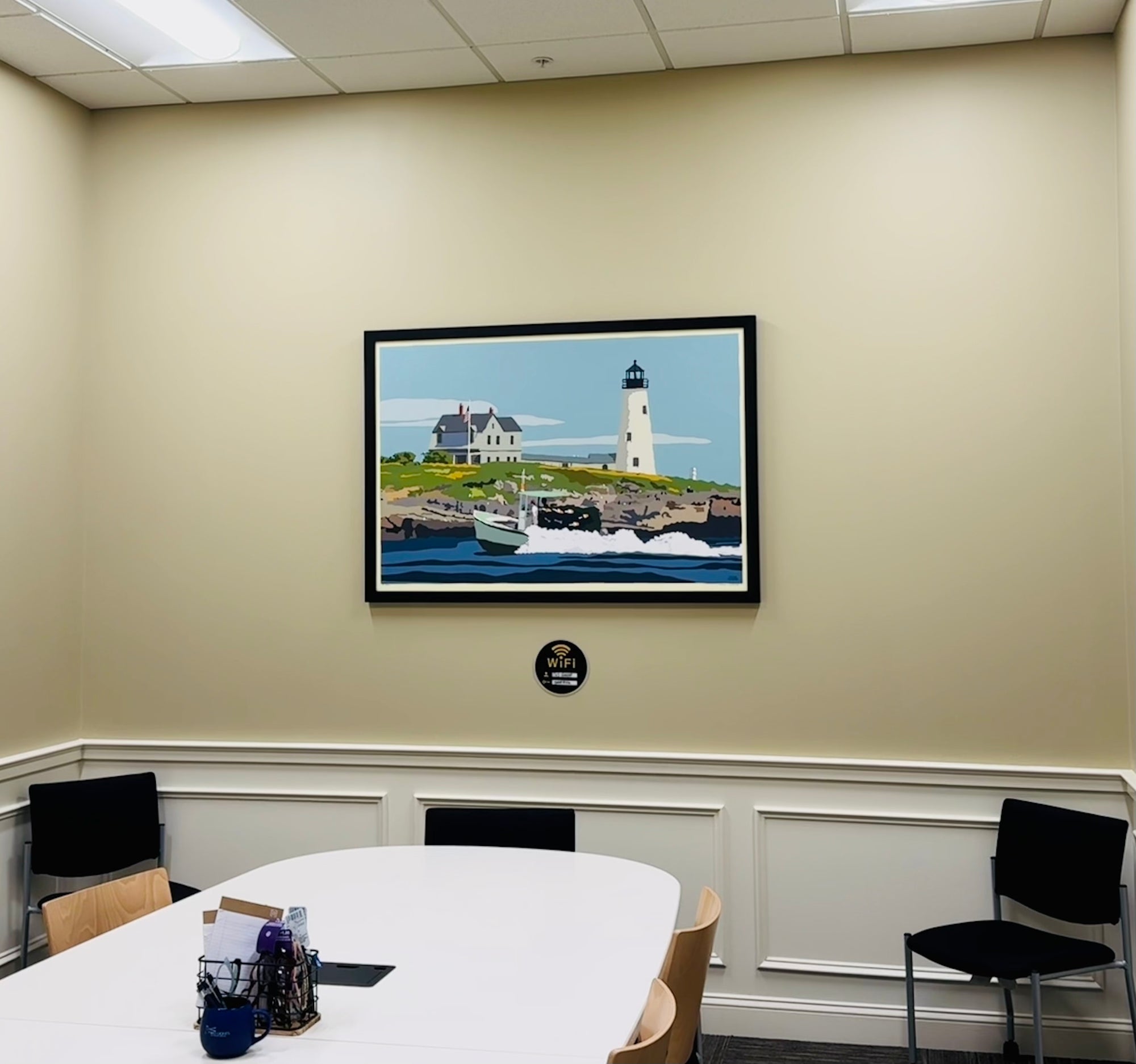 Wood Island Light Art Print 36" x 53" Framed Wall Poster By Alan Claude - Maine