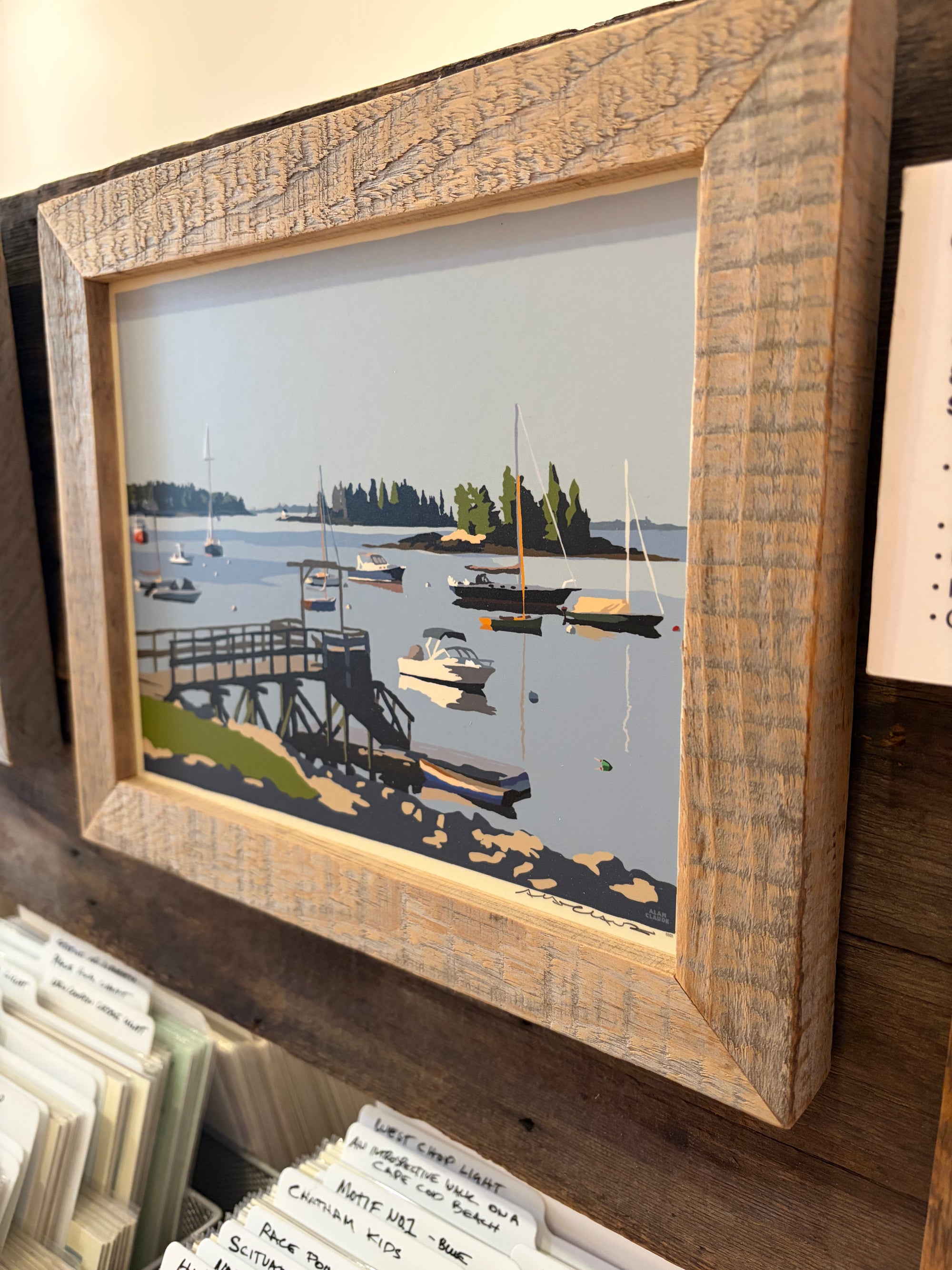 MAINE WOOD FRAMED 8" x 10" Sailboats In Boothbay Harbor