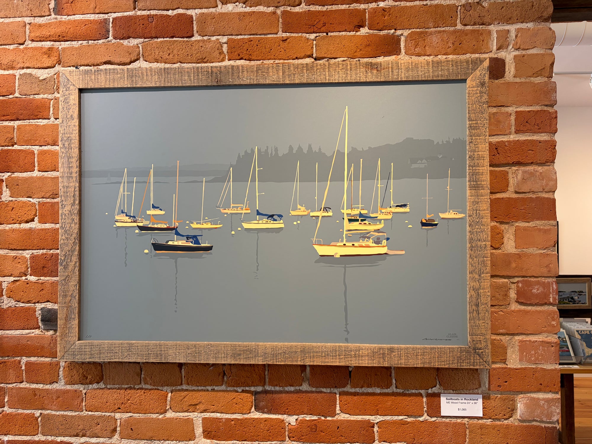 MAINE WOOD FRAME 24" x 36" Framed Sailboats in Rockland Harbor