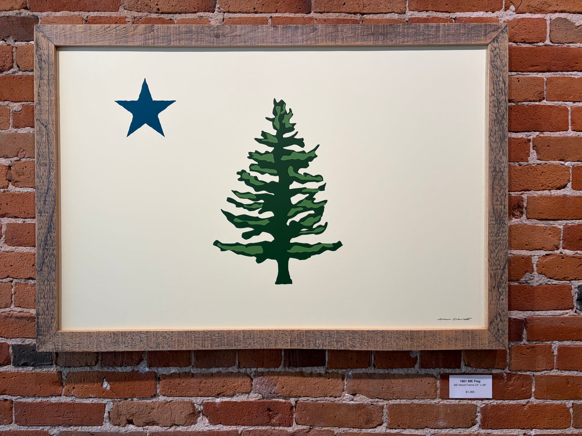 MAINE WOOD FRAME 24" x 36" Framed 1901 Maine Flag