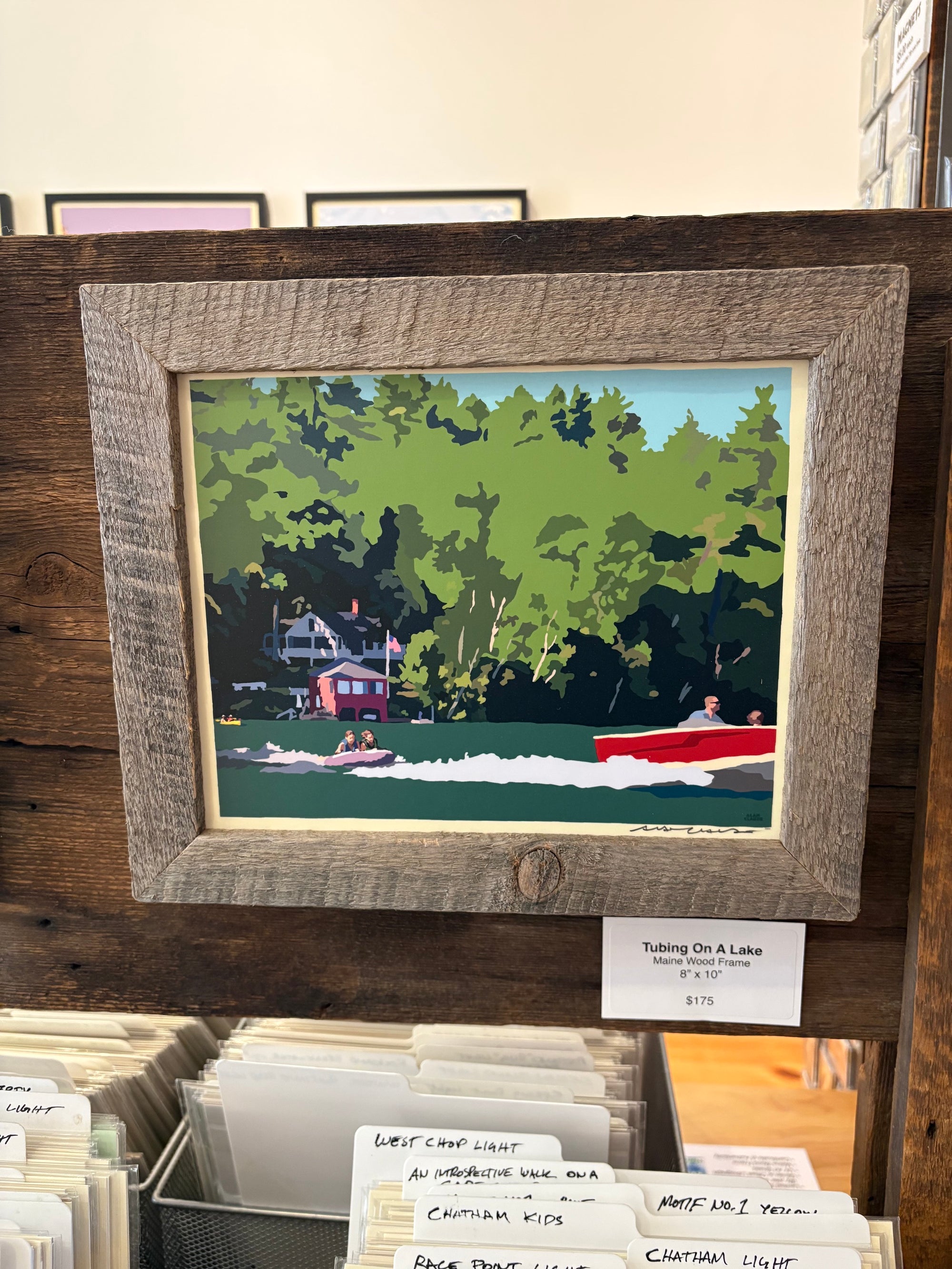 MAINE WOOD FRAMED 8" x 10" Tubing on a Lake