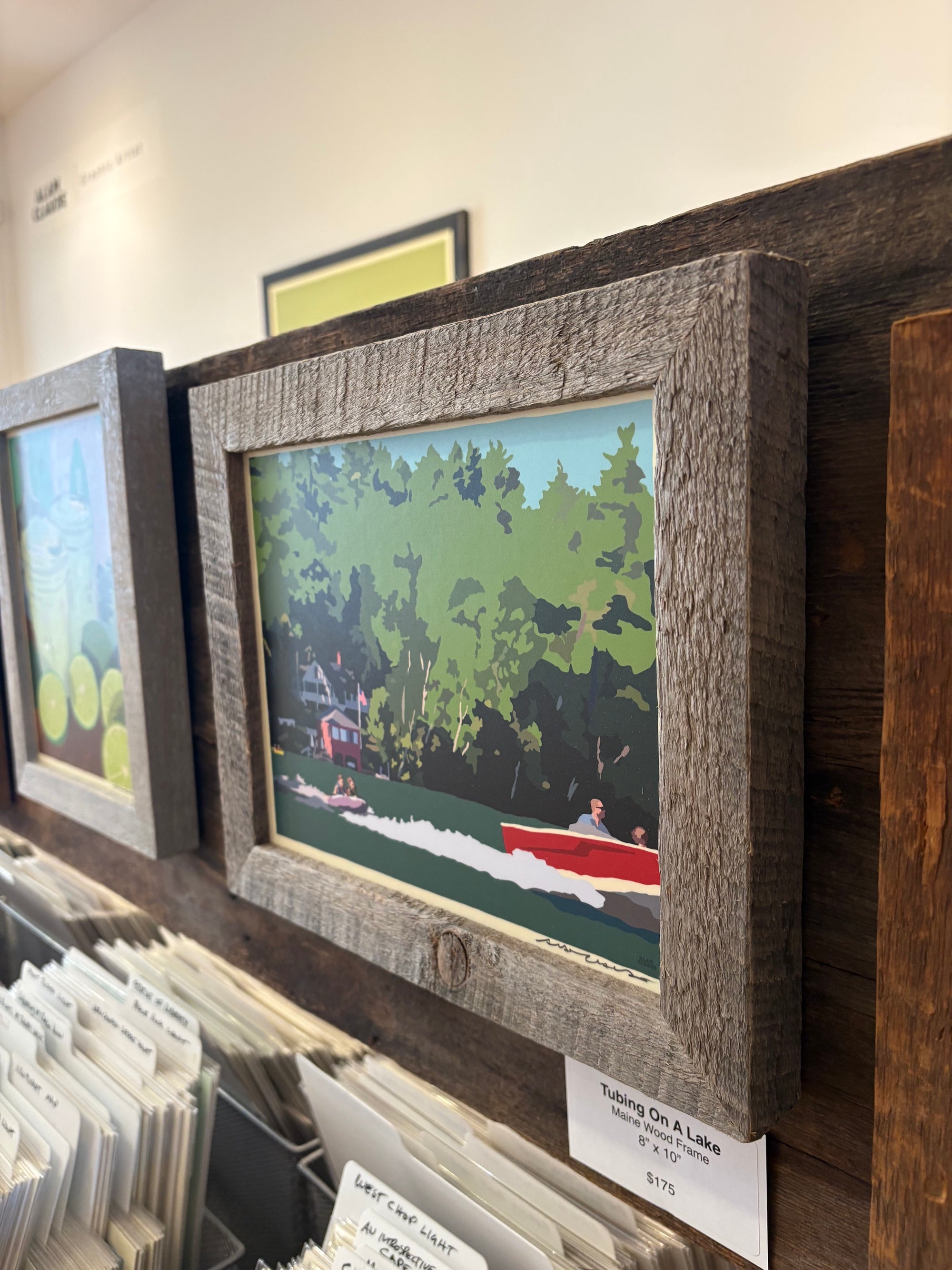 MAINE WOOD FRAMED 8" x 10" Tubing on a Lake