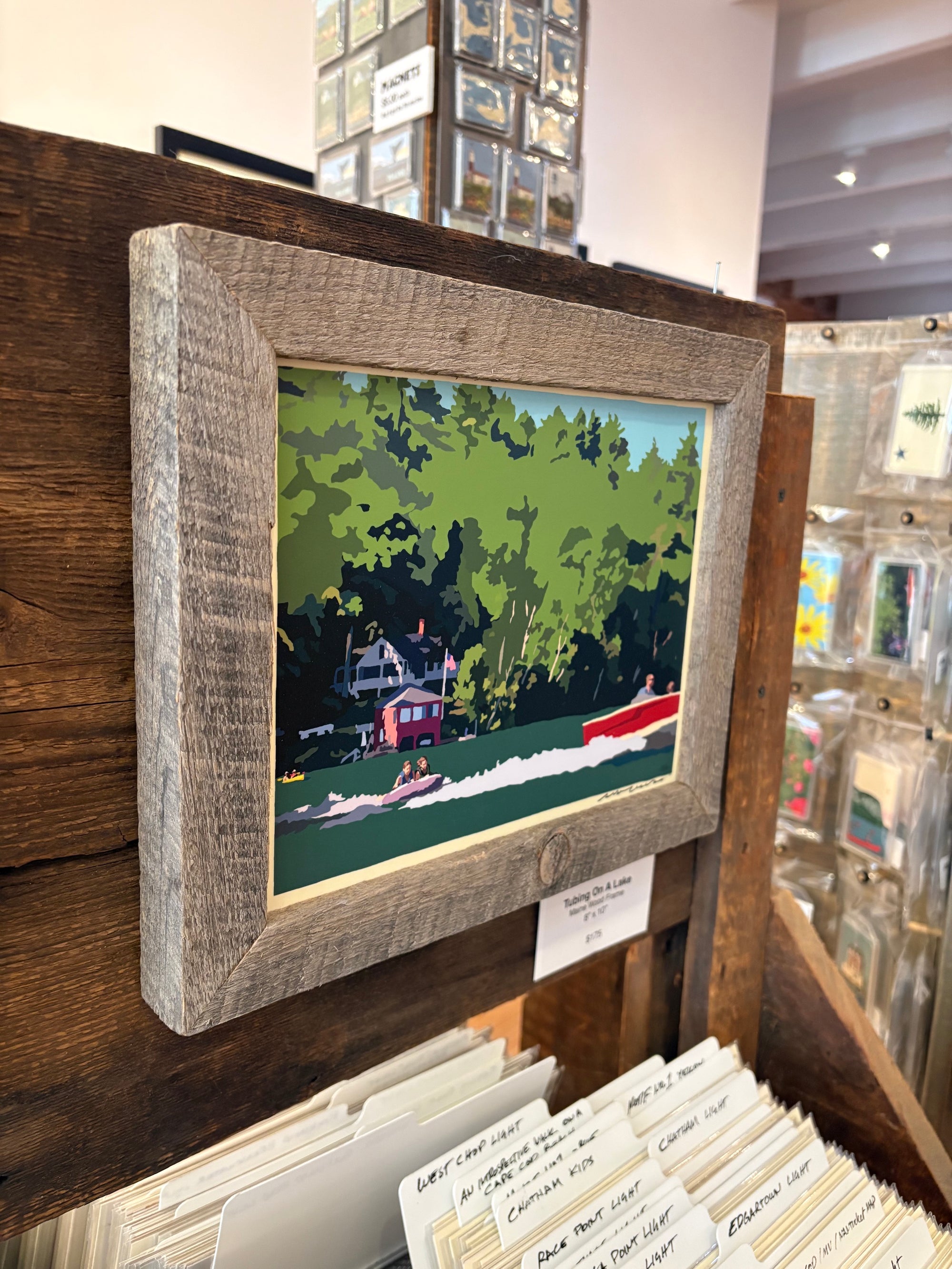 MAINE WOOD FRAMED 8" x 10" Tubing on a Lake