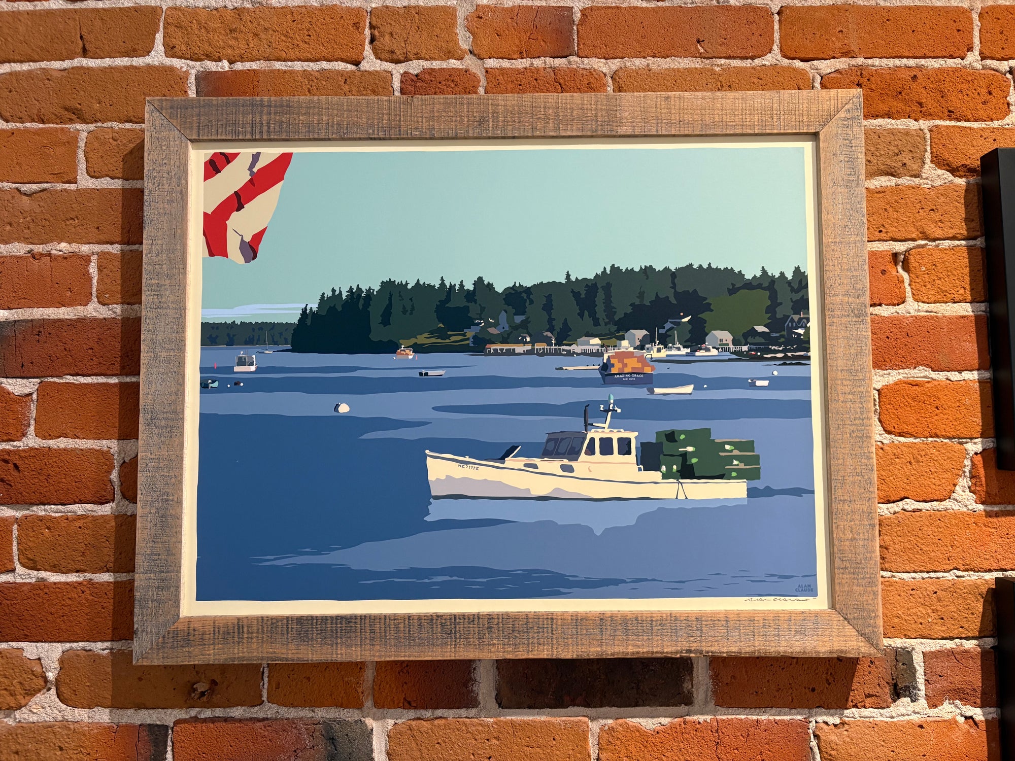 MAINE WOOD FRAME 18" x 24" Framed Lobster Boat in Port Clyde