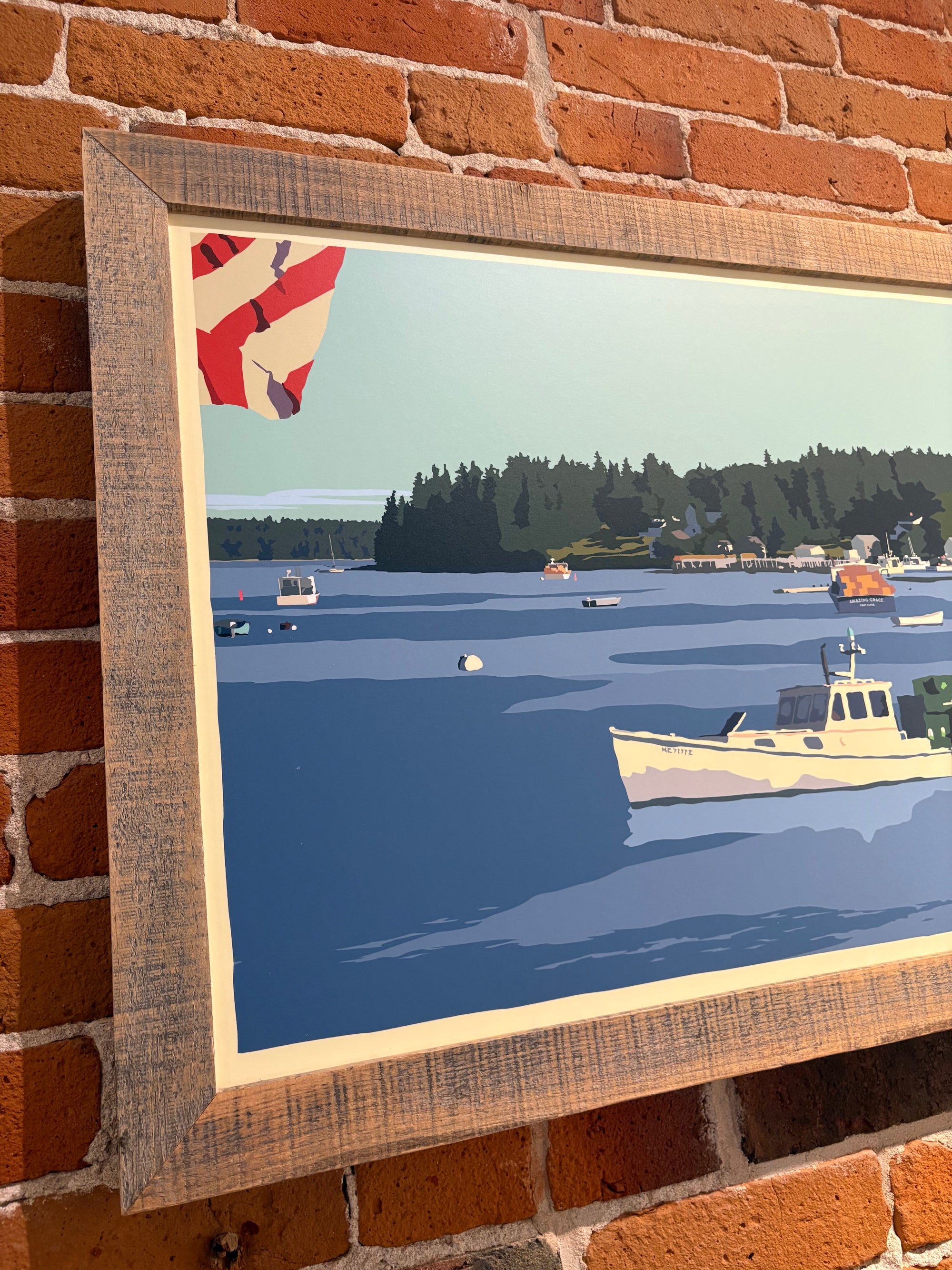 MAINE WOOD FRAME 18" x 24" Framed Lobster Boat in Port Clyde