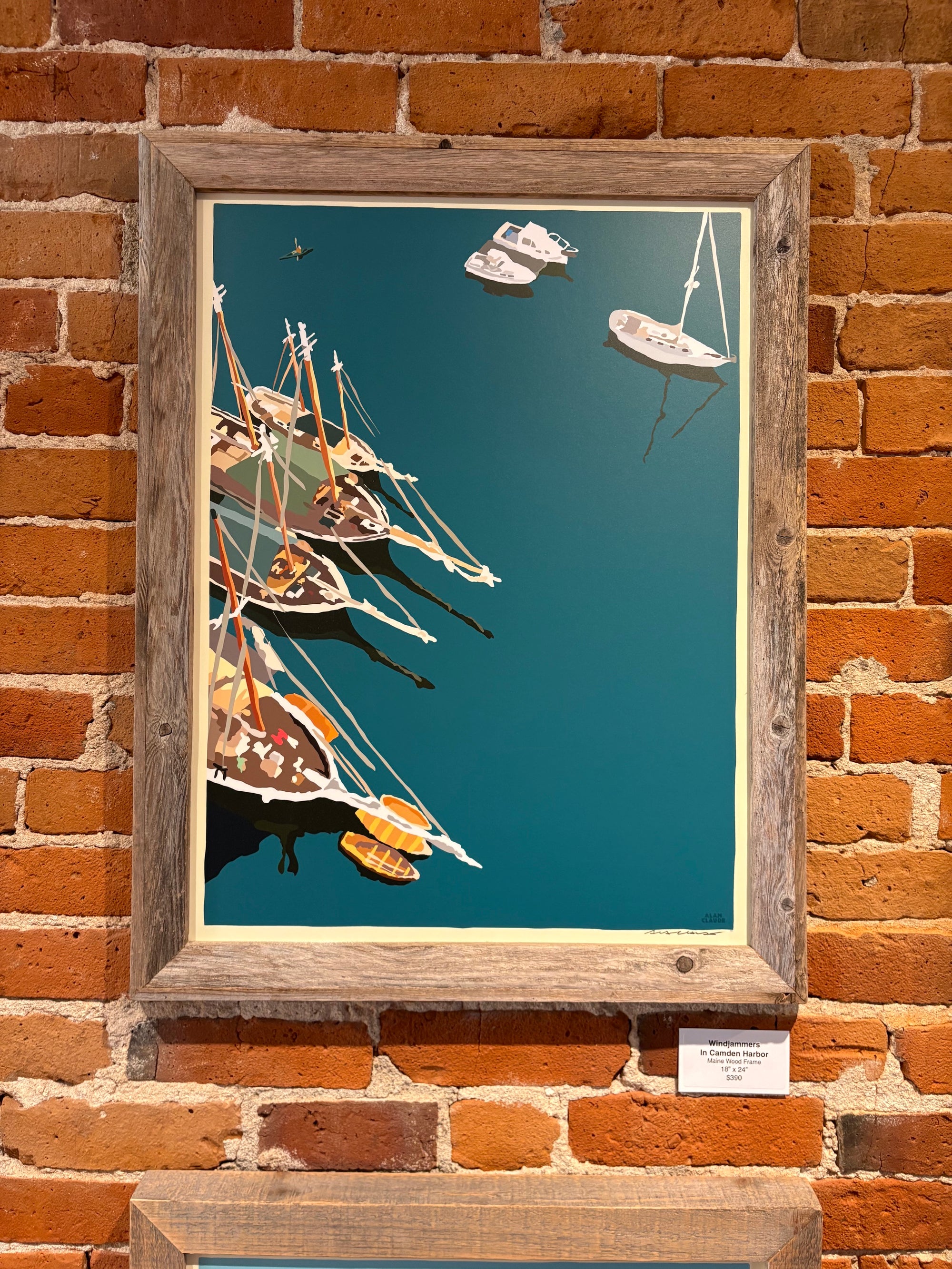 MAINE WOOD FRAMED 18" x 24" Windjammers In Camden Harbor