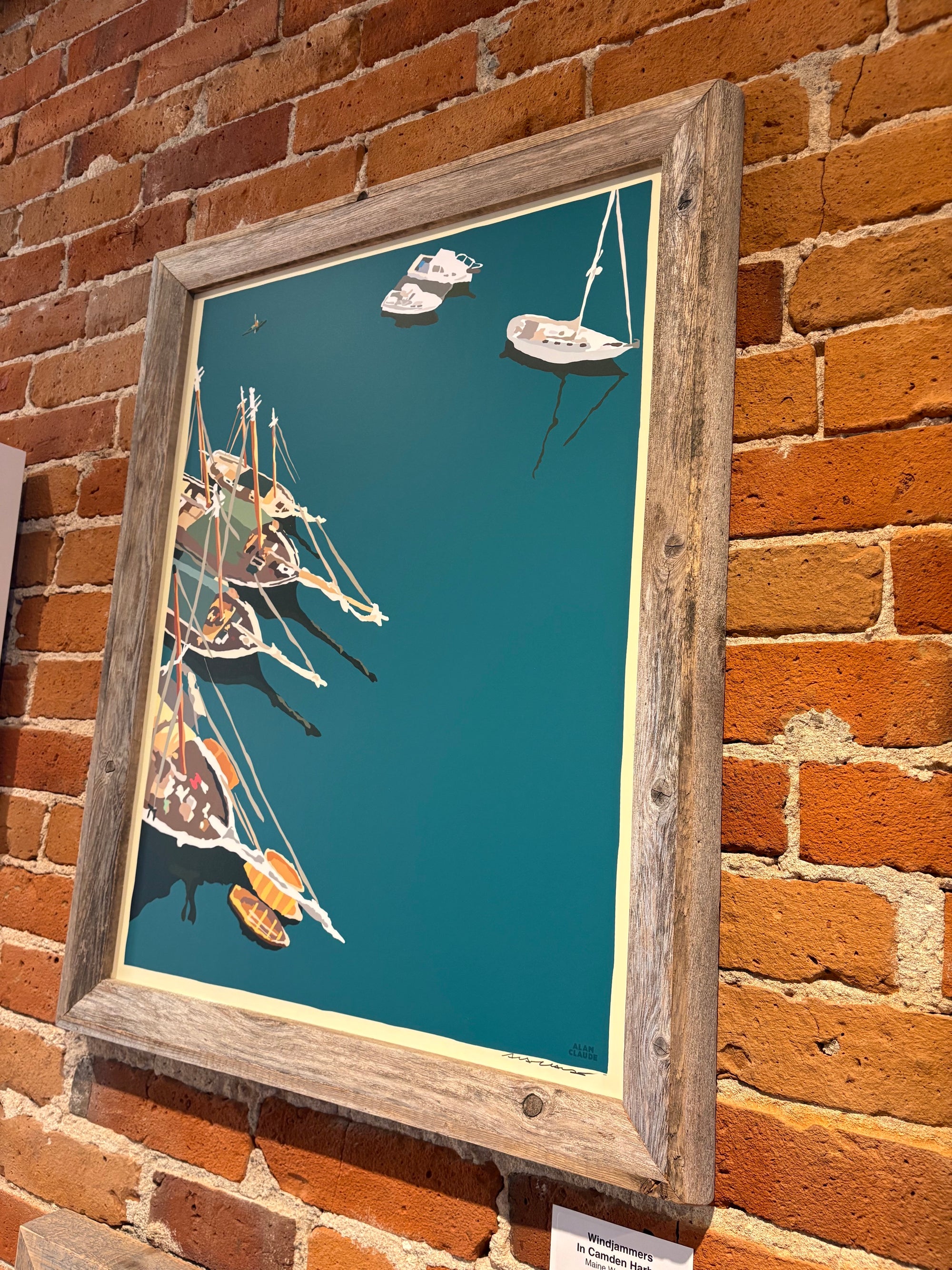 MAINE WOOD FRAMED 18" x 24" Windjammers In Camden Harbor