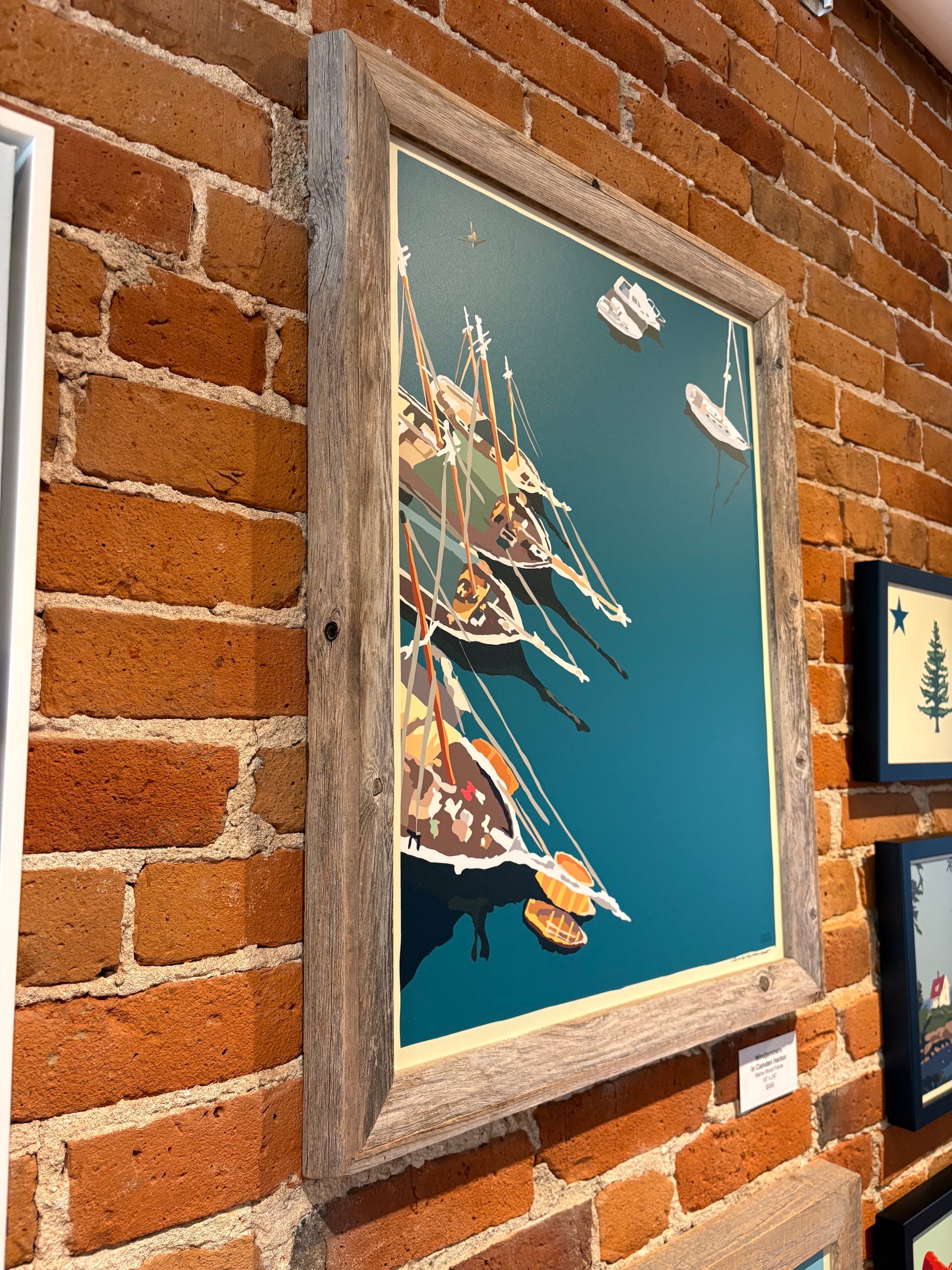 MAINE WOOD FRAMED 18" x 24" Windjammers In Camden Harbor