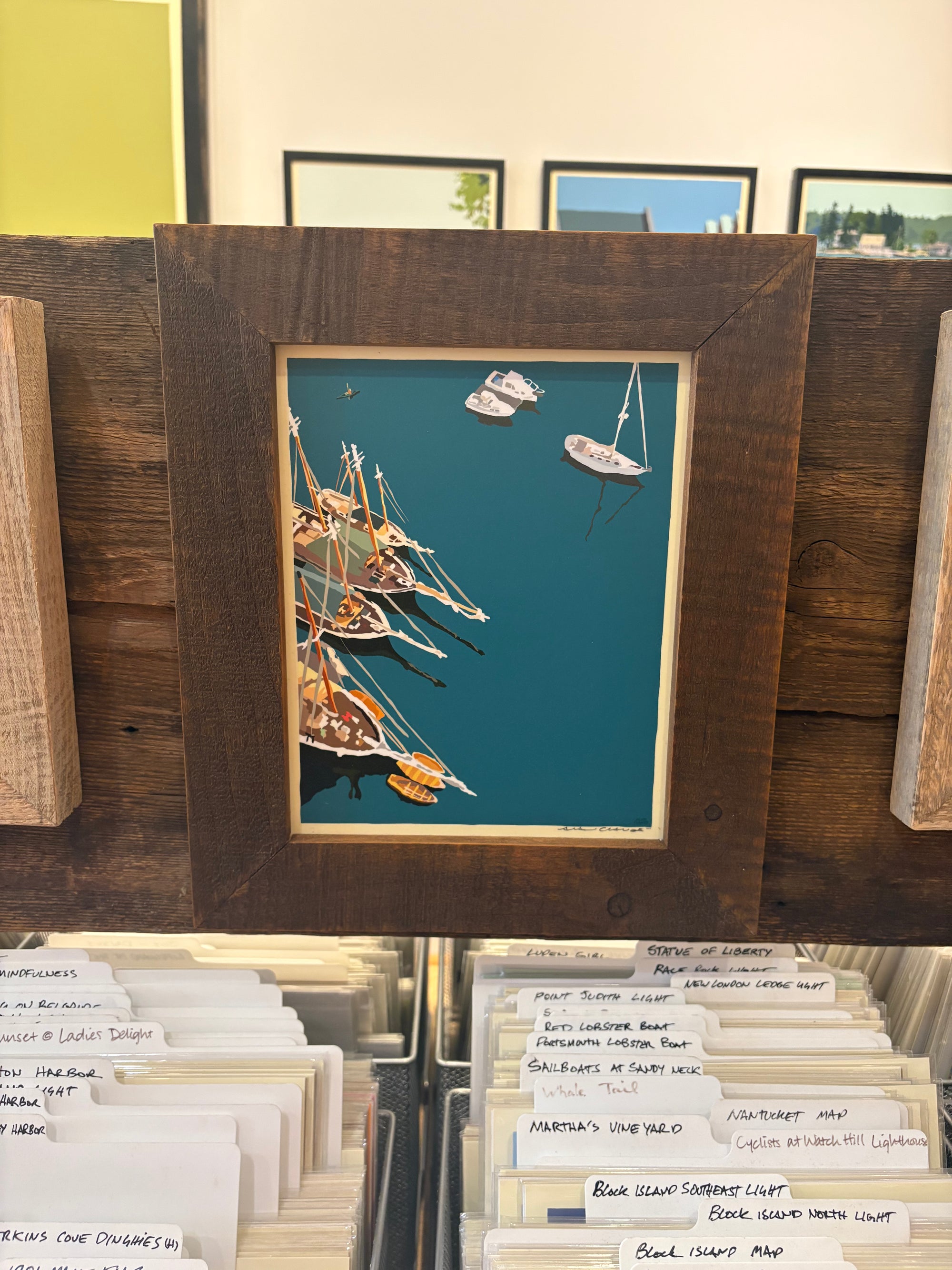 MAINE WOOD FRAME 8" x 10" Windjammers In Camden Harbor