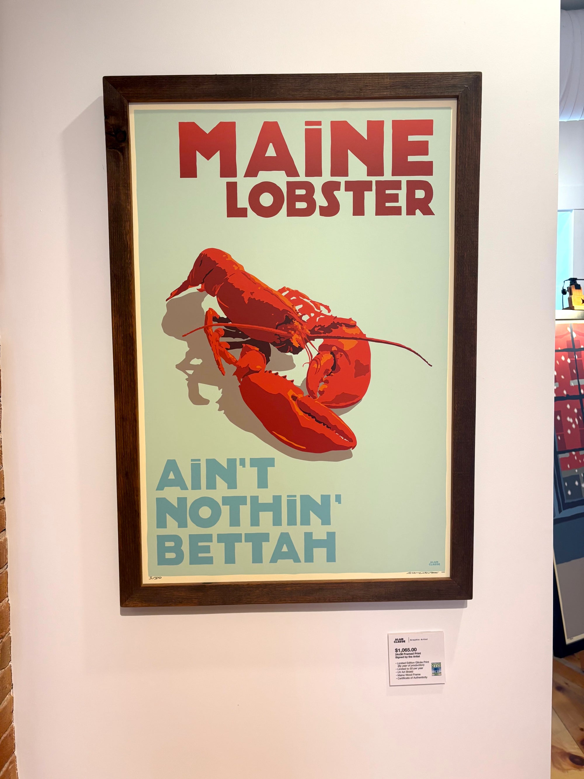 MAINE WOOD FRAME 24" x 36" Framed Maine Lobster (Vertical)