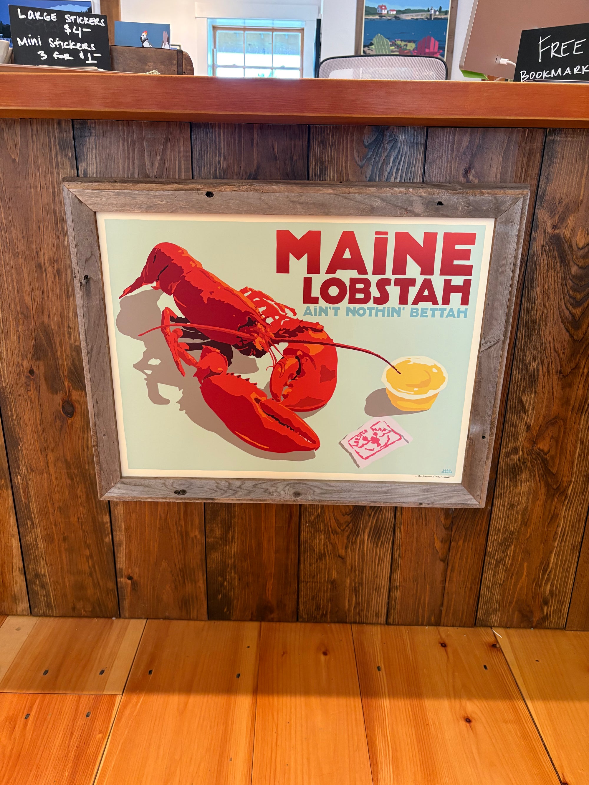 MAINE WOOD FRAMED 18" x 24" Maine Lobstah with Buttah