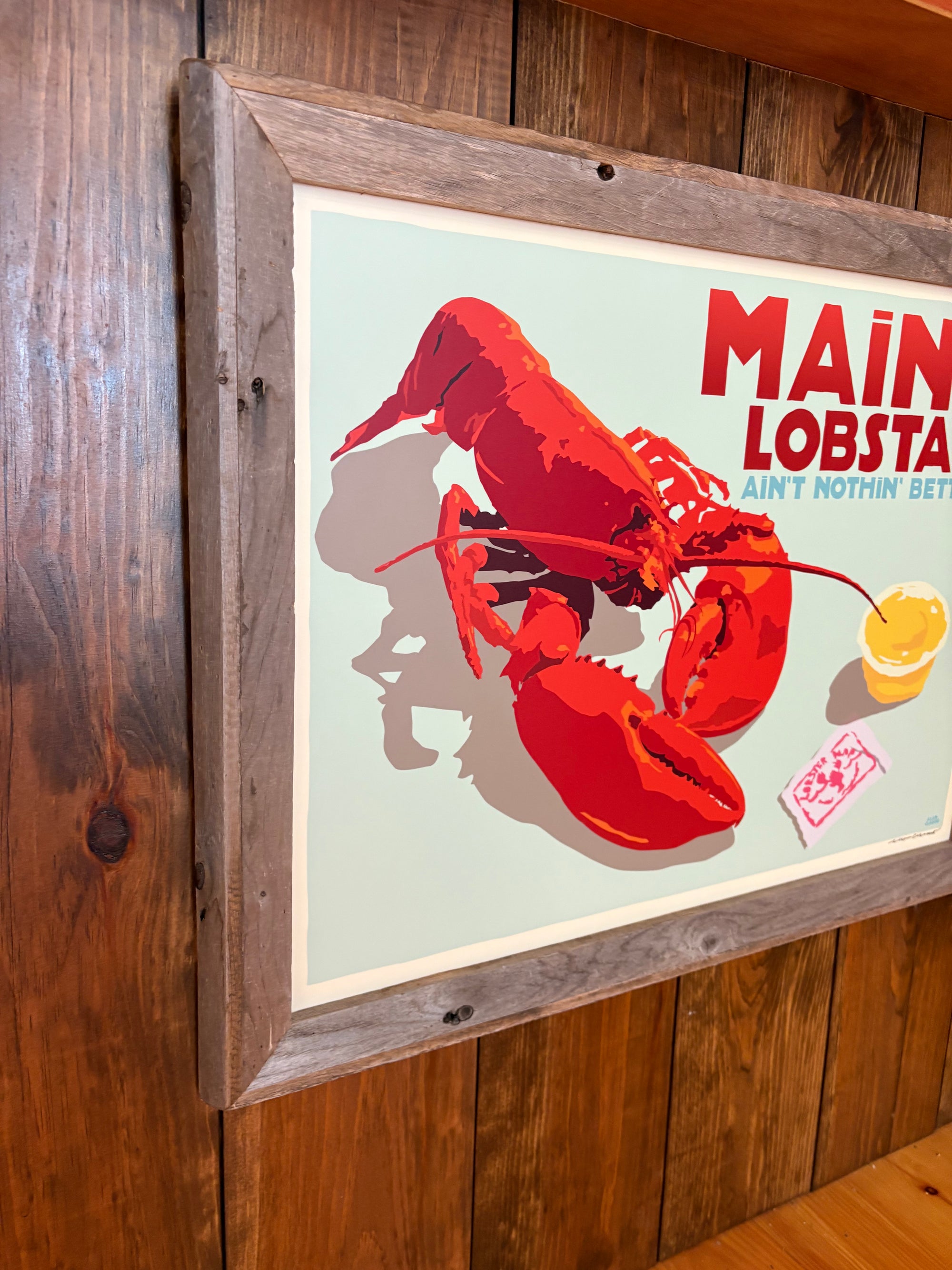 MAINE WOOD FRAMED 18" x 24" Maine Lobstah with Buttah