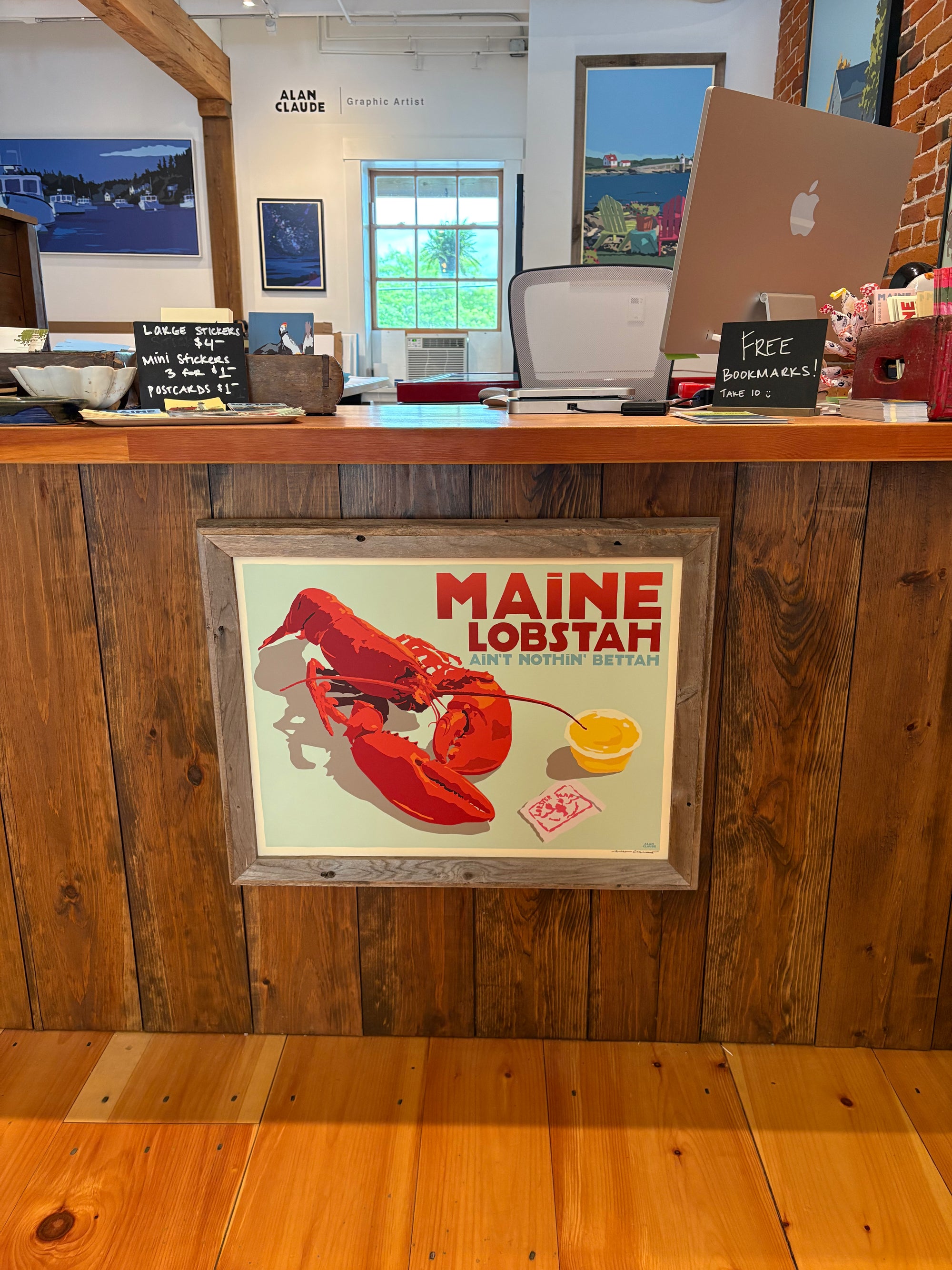 MAINE WOOD FRAMED 18" x 24" Maine Lobstah with Buttah