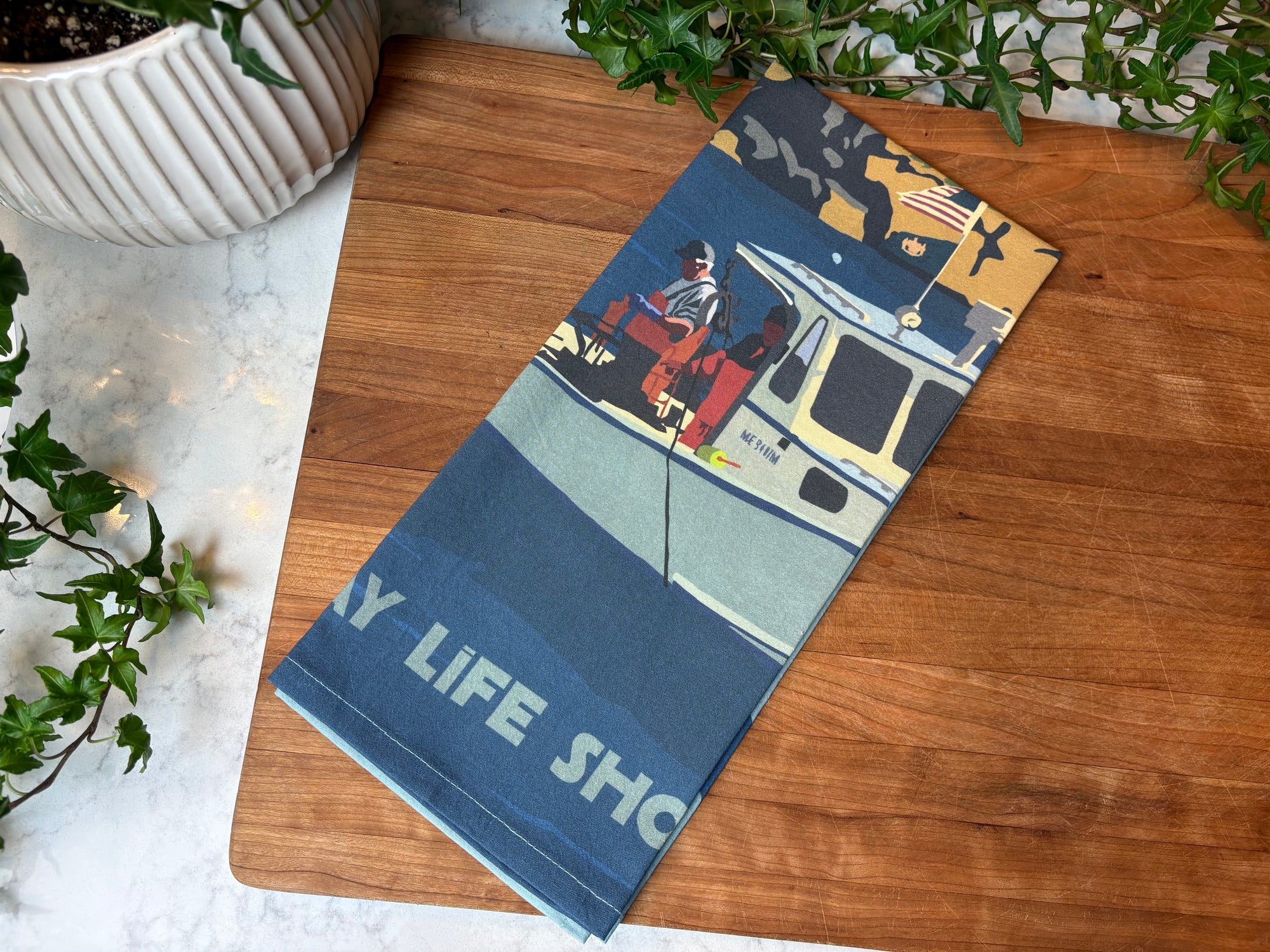Lobstering at the Nubble Travel Tea Towel