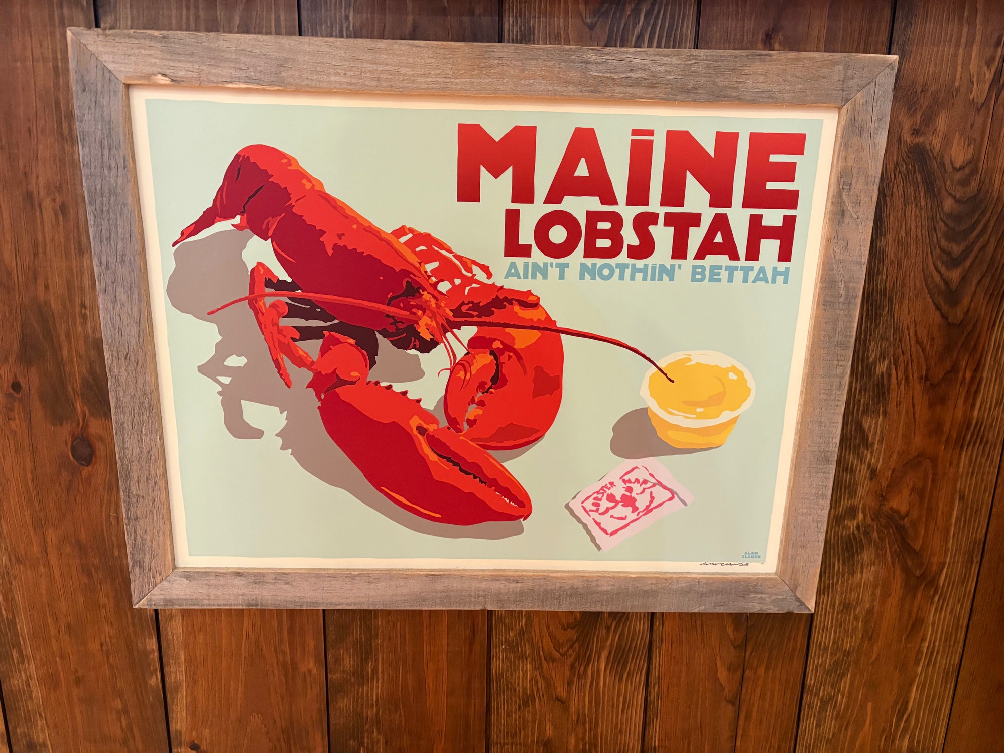 MAINE WOOD FRAMED 18" x 24" Maine Lobstah with Buttah