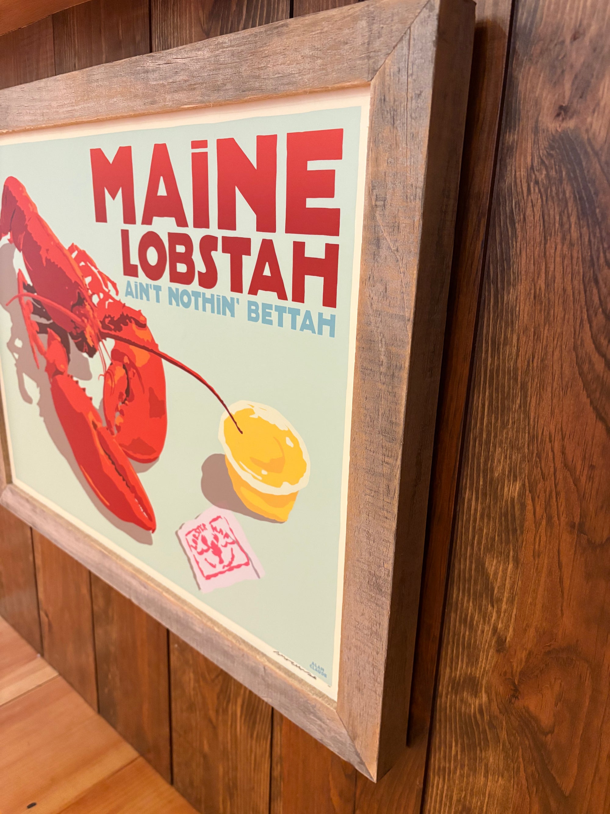 MAINE WOOD FRAMED 18" x 24" Maine Lobstah with Buttah